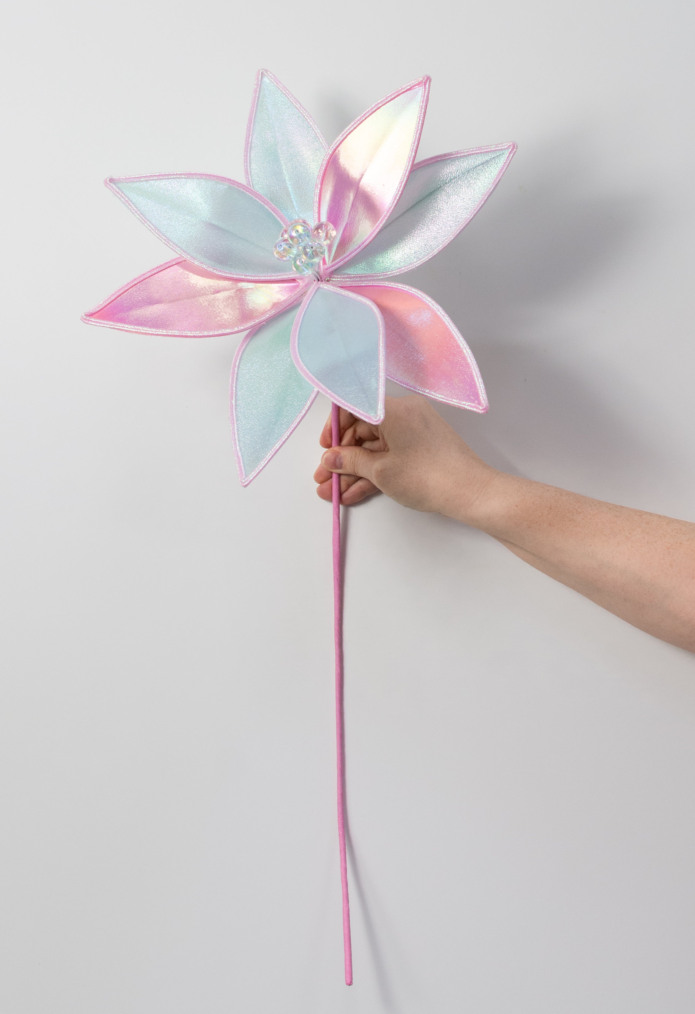 12" x 27" Glossy Iridescent Poinsettia Stem: Mint & Pink