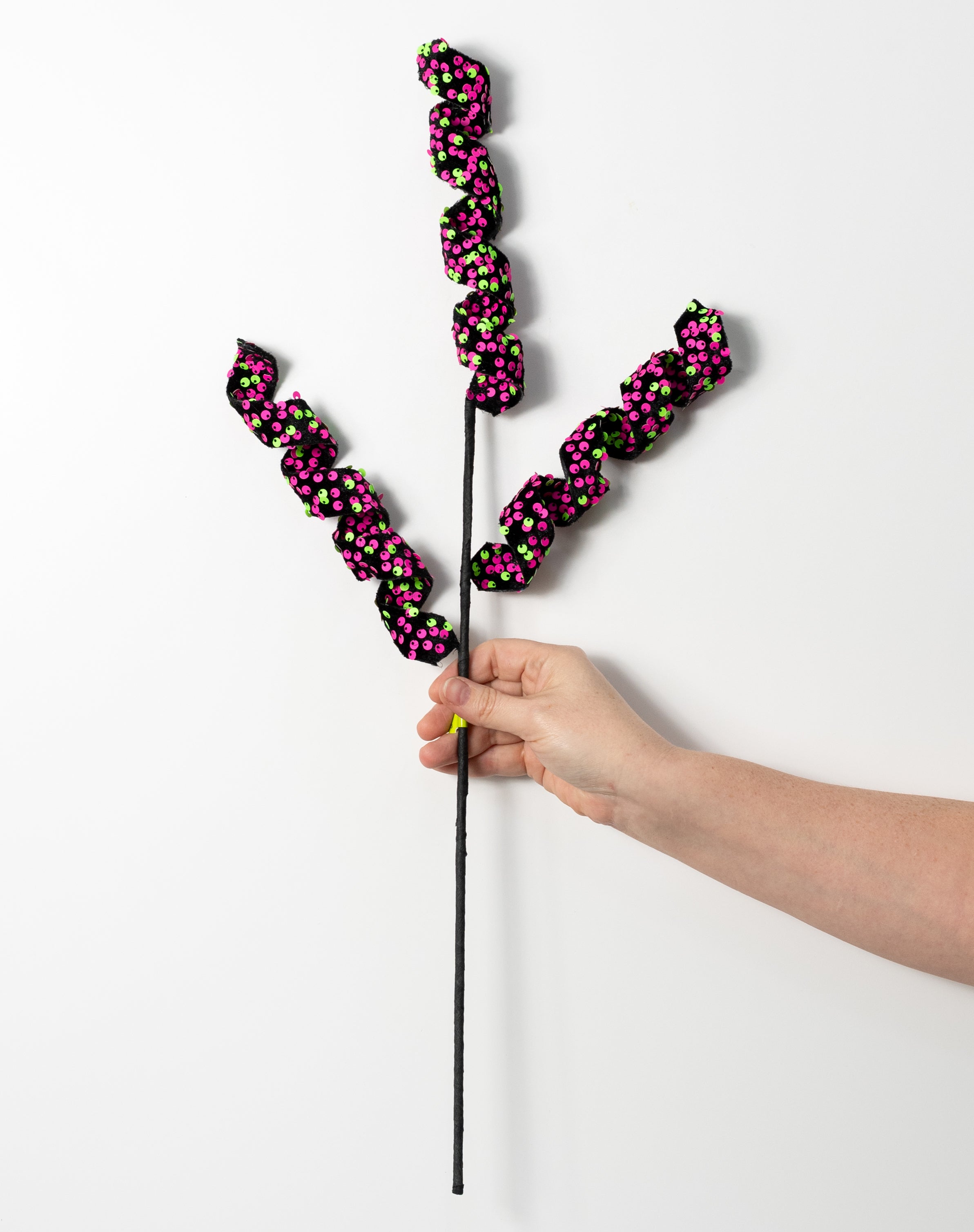 24" Neon Sequin Curly Spray: Pink & Green