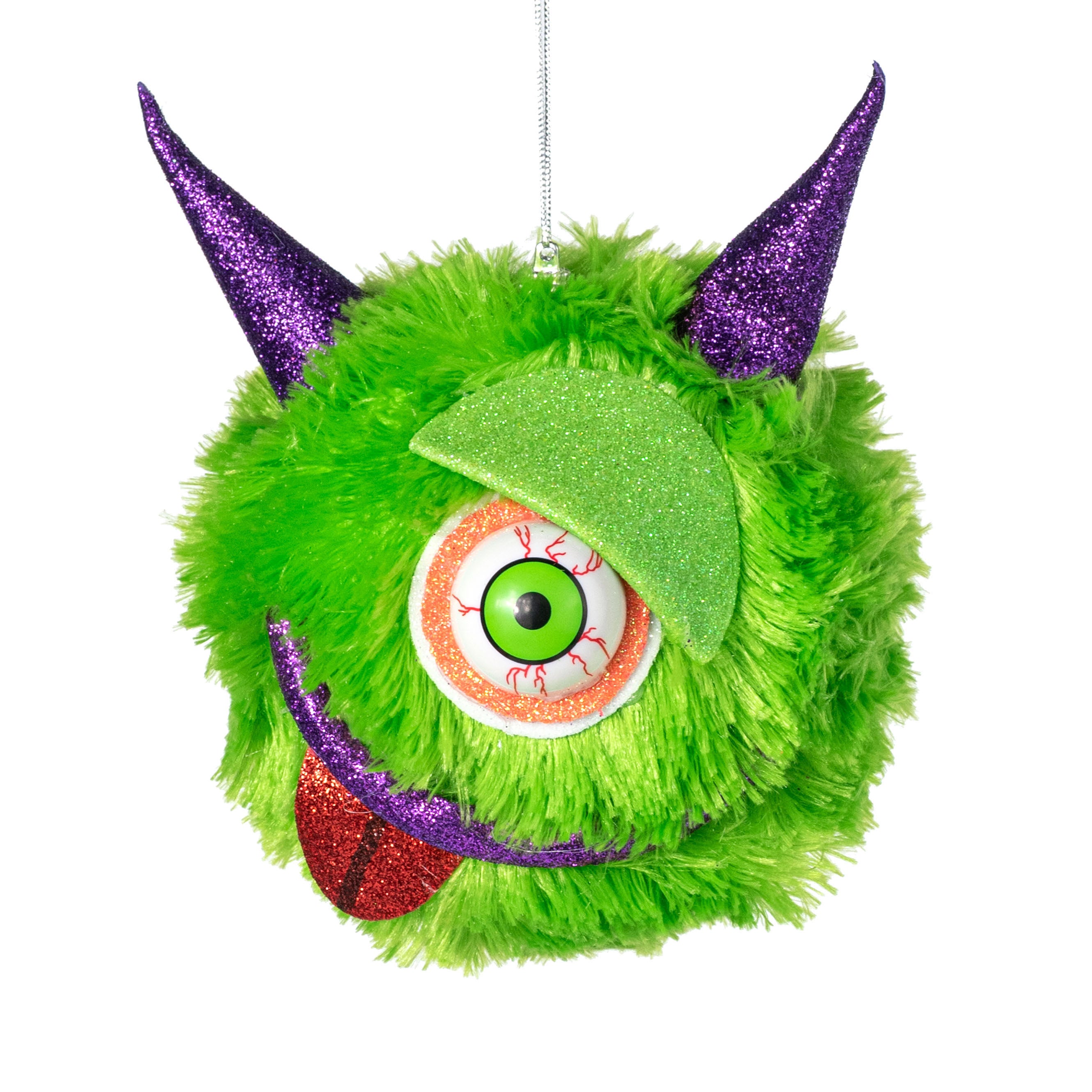 7" Furry Eyeball Monster Ornament: Neon Green