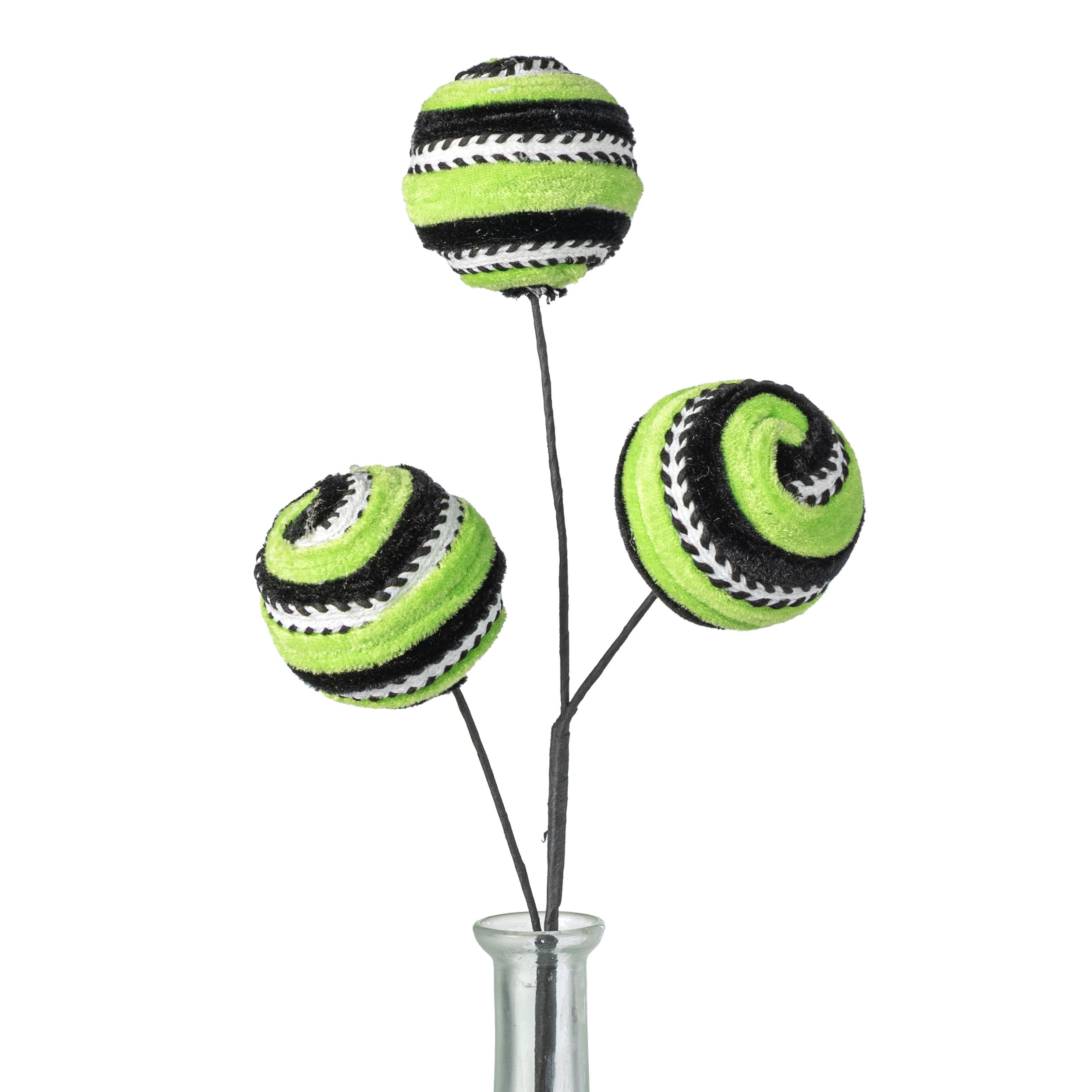 17" Velvet Stripe Ball Spray: Green & Black