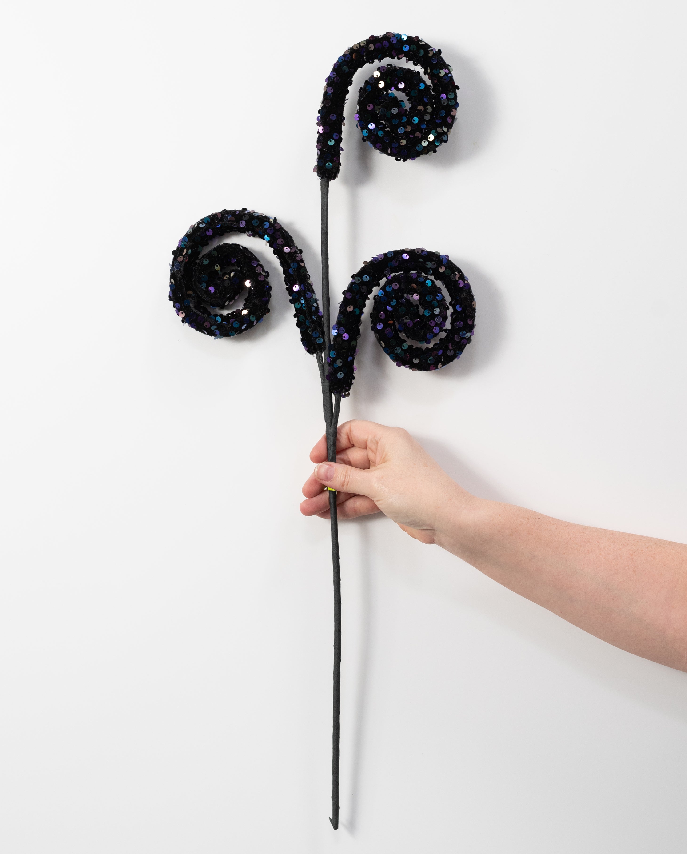 28" Iridescent Sequin Spiral Curly Spray: Black