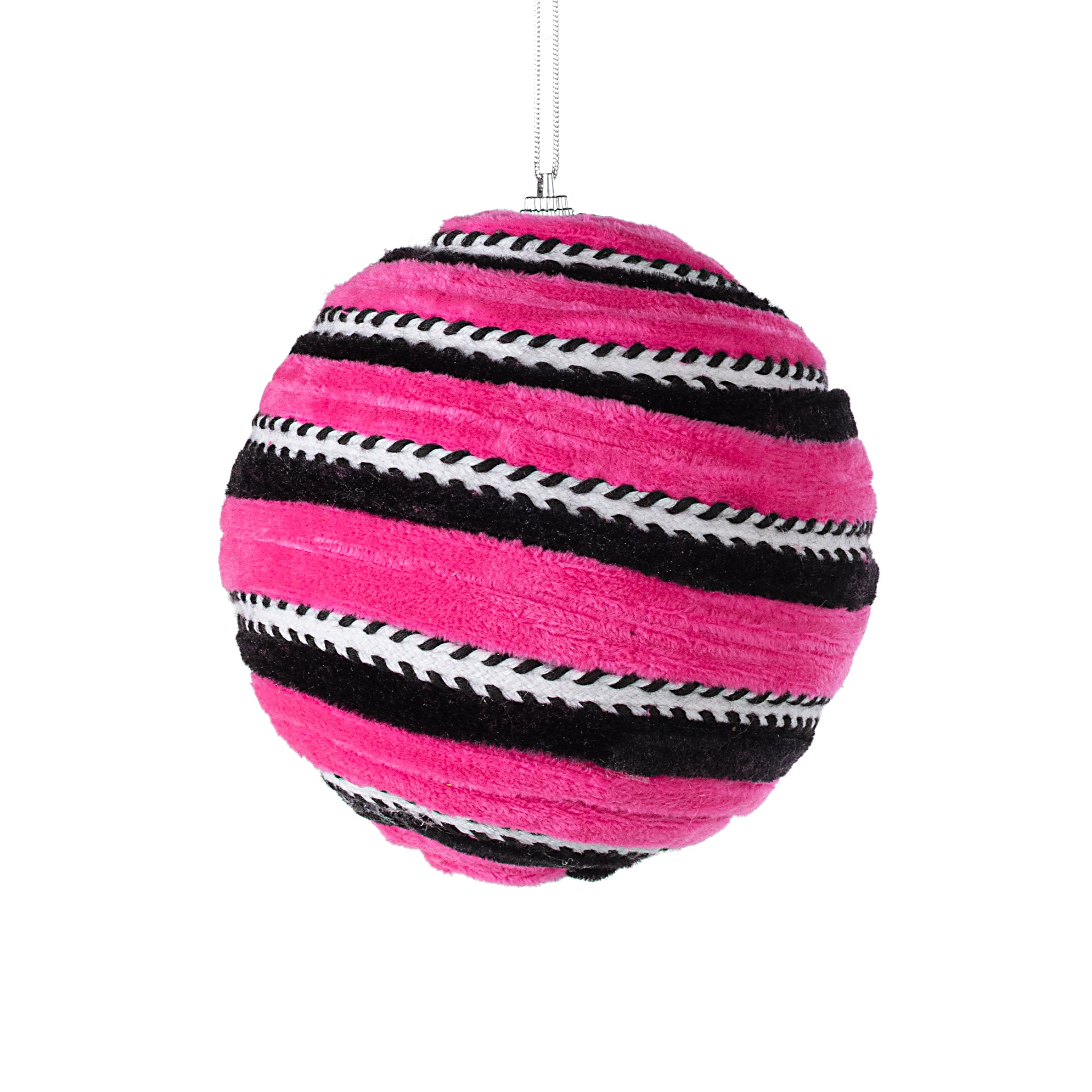 5" Velvet Stripe Ball Ornament: Hot Pink & Black