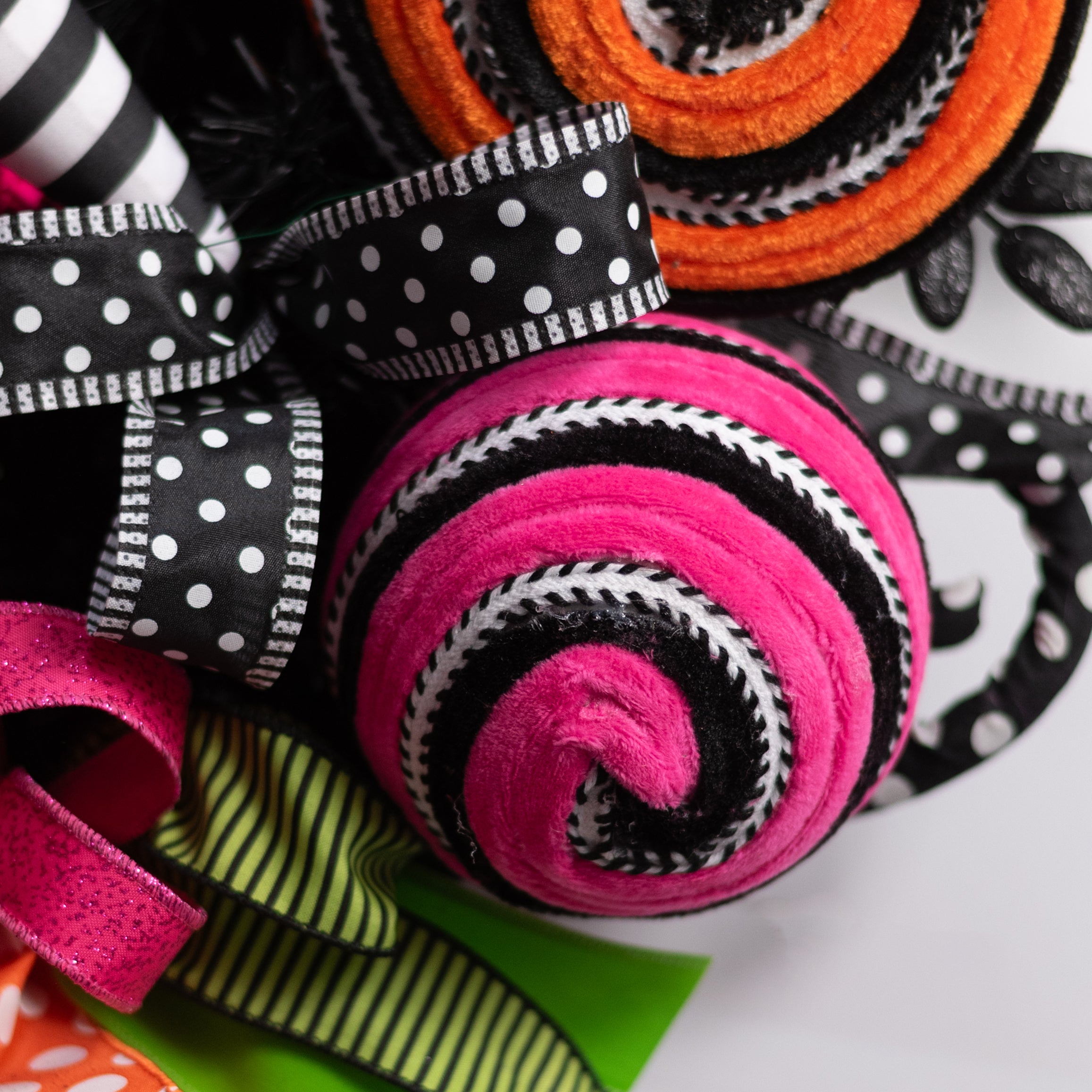 5" Velvet Stripe Ball Ornament: Hot Pink & Black