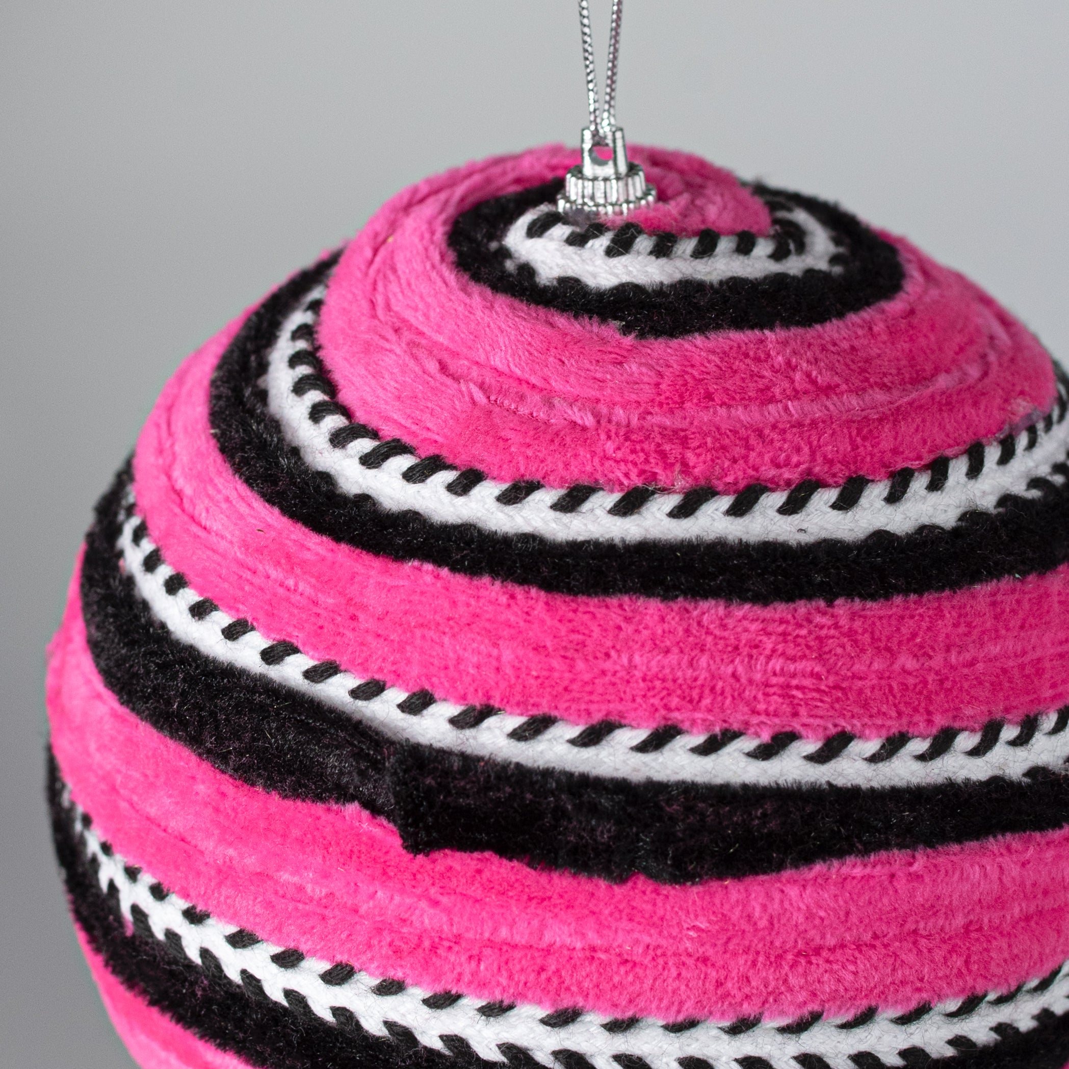 5" Velvet Stripe Ball Ornament: Hot Pink & Black