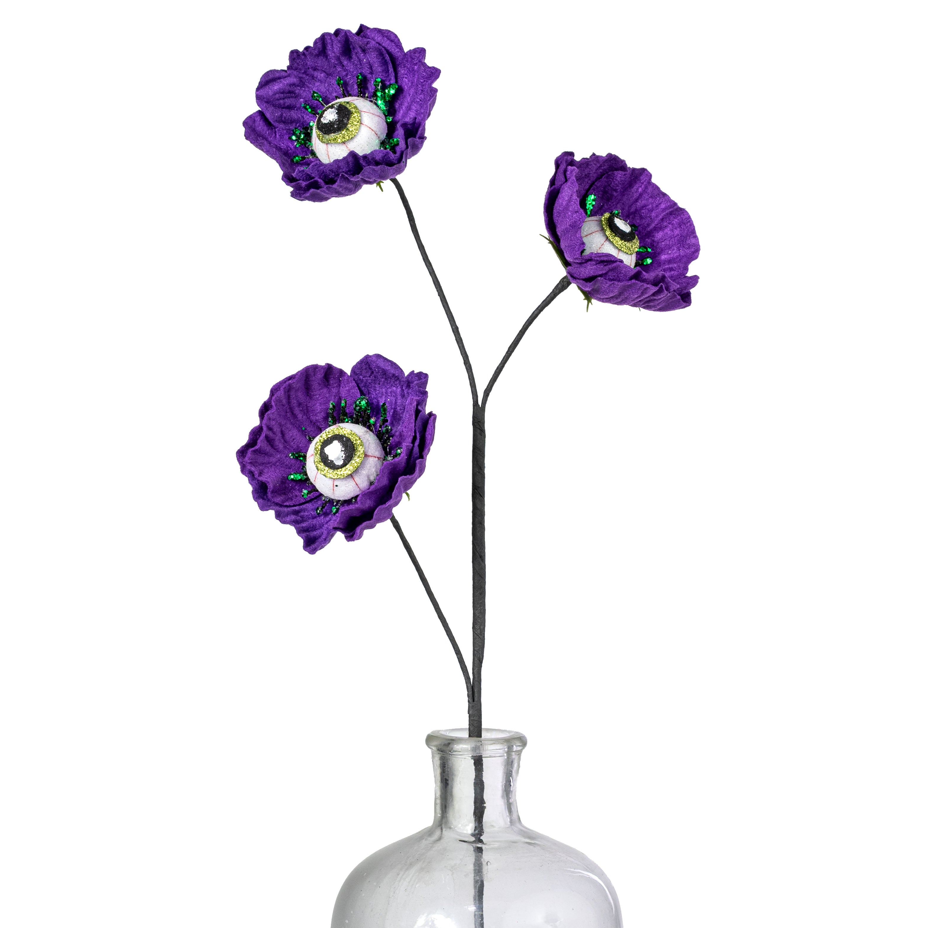 24" Eyeball Poppy Flower Spray: Purple
