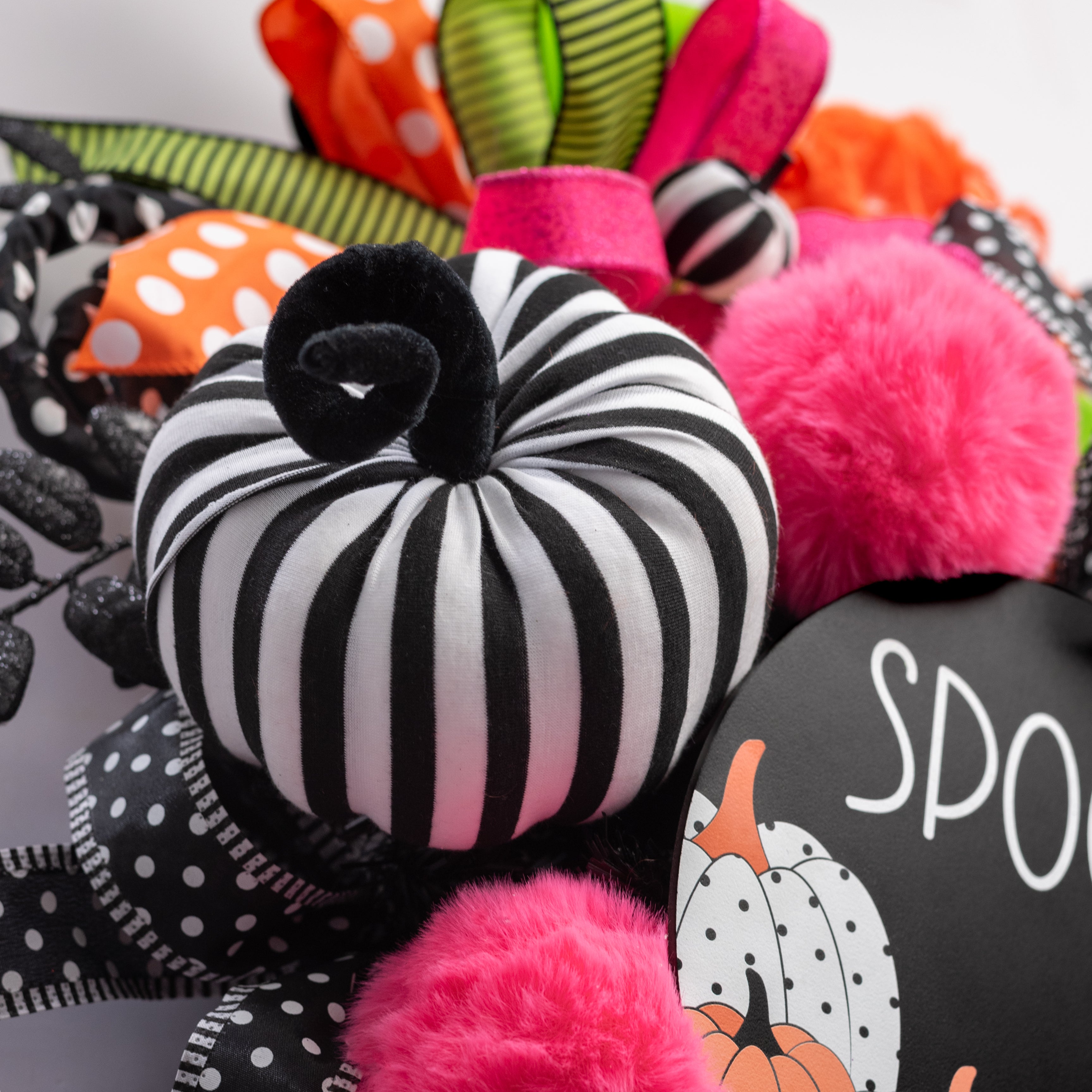 6" Stripe Fabric Pumpkin Decor: Black & White