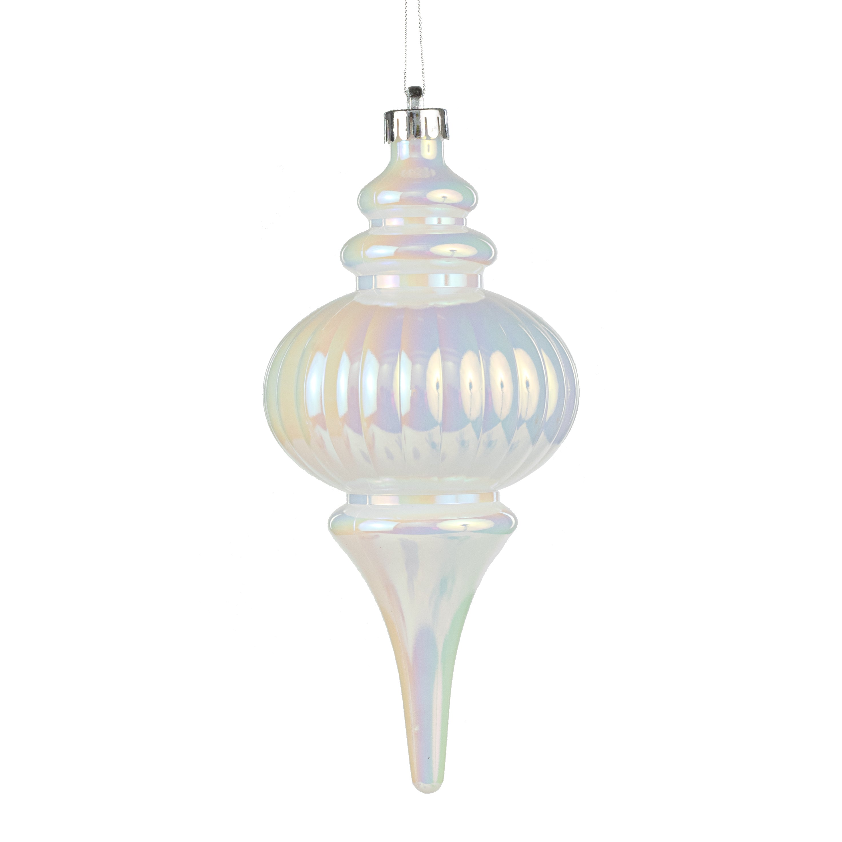 10" Iridescent Finial Ornament: White