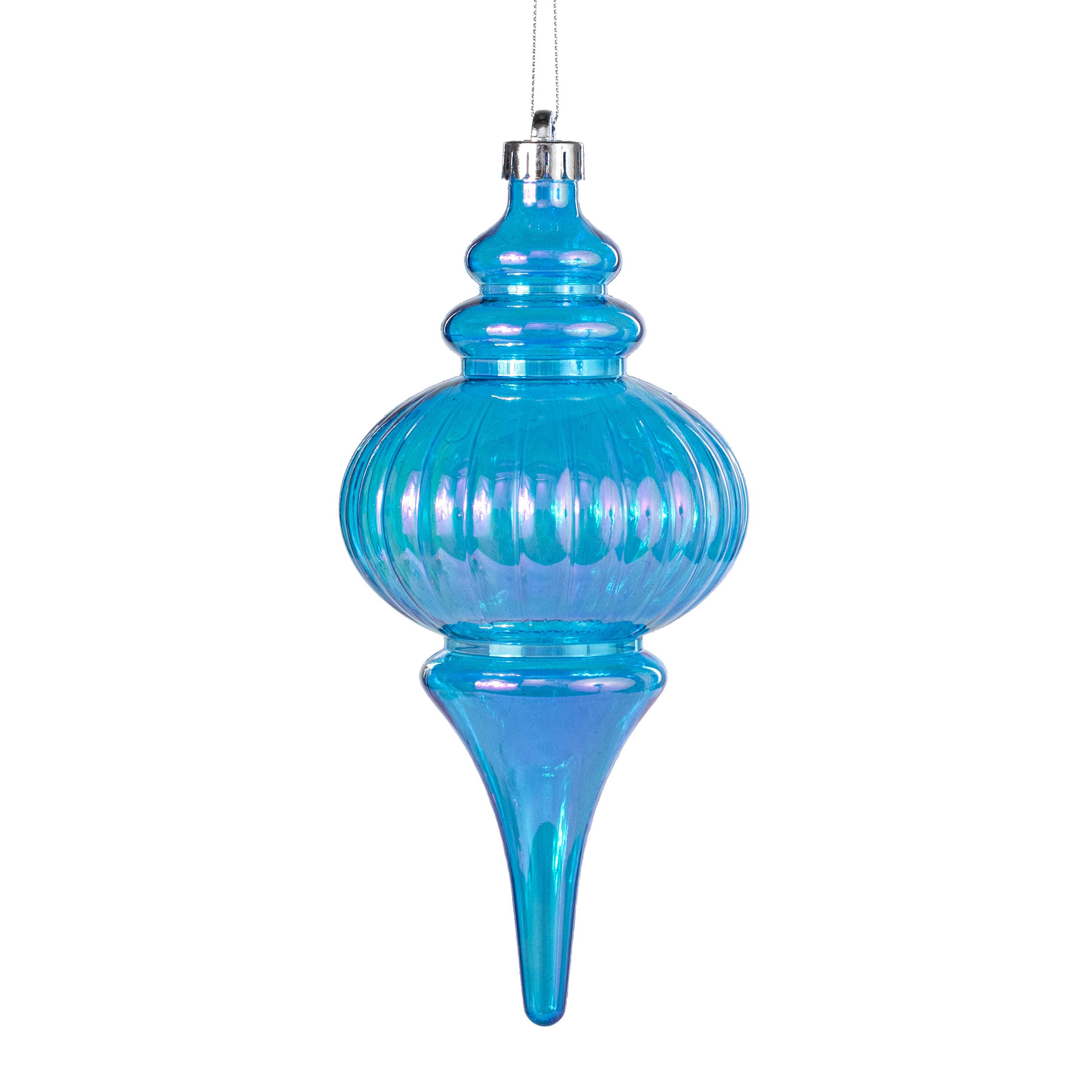10" Iridescent Finial Ornament: Blue