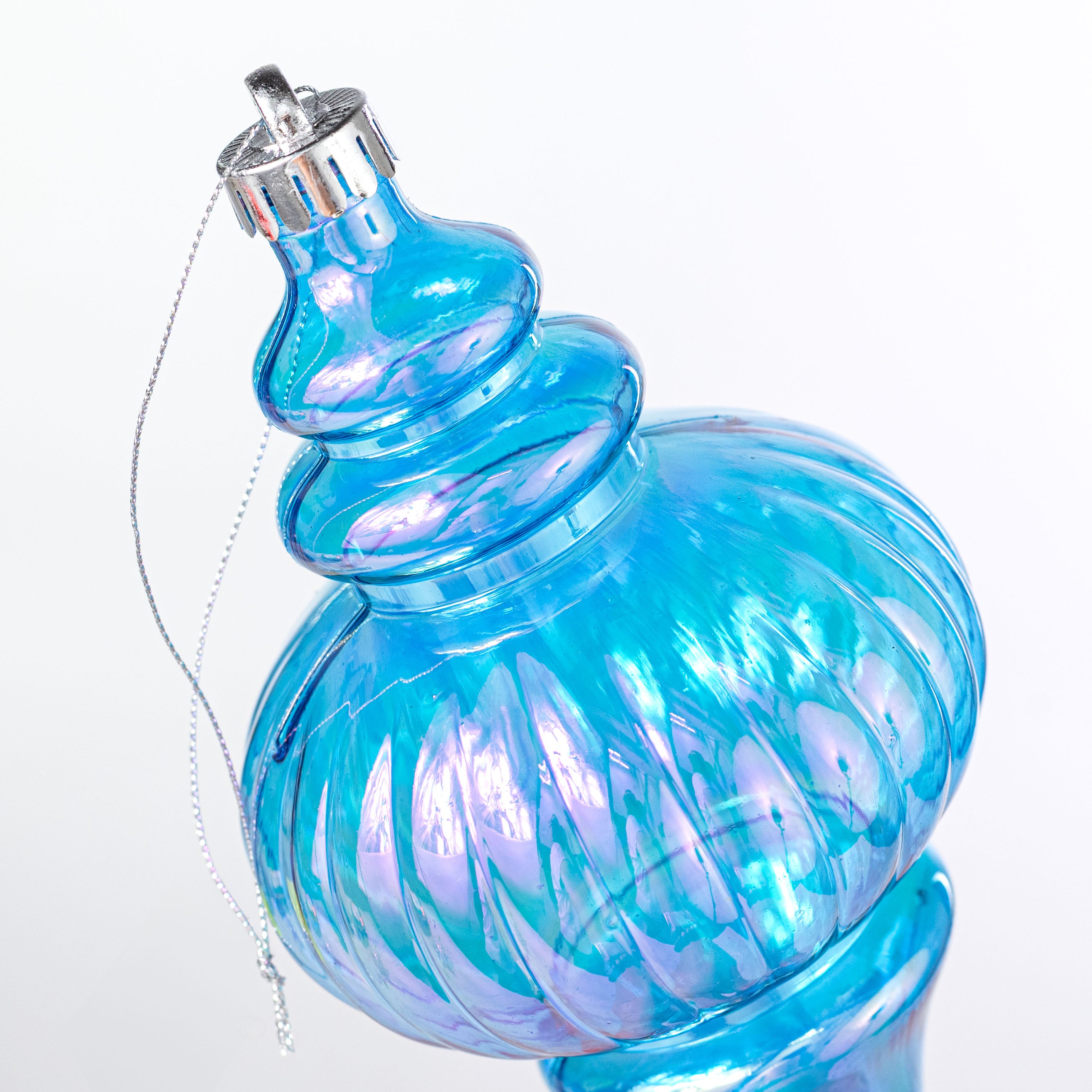 10" Iridescent Finial Ornament: Blue