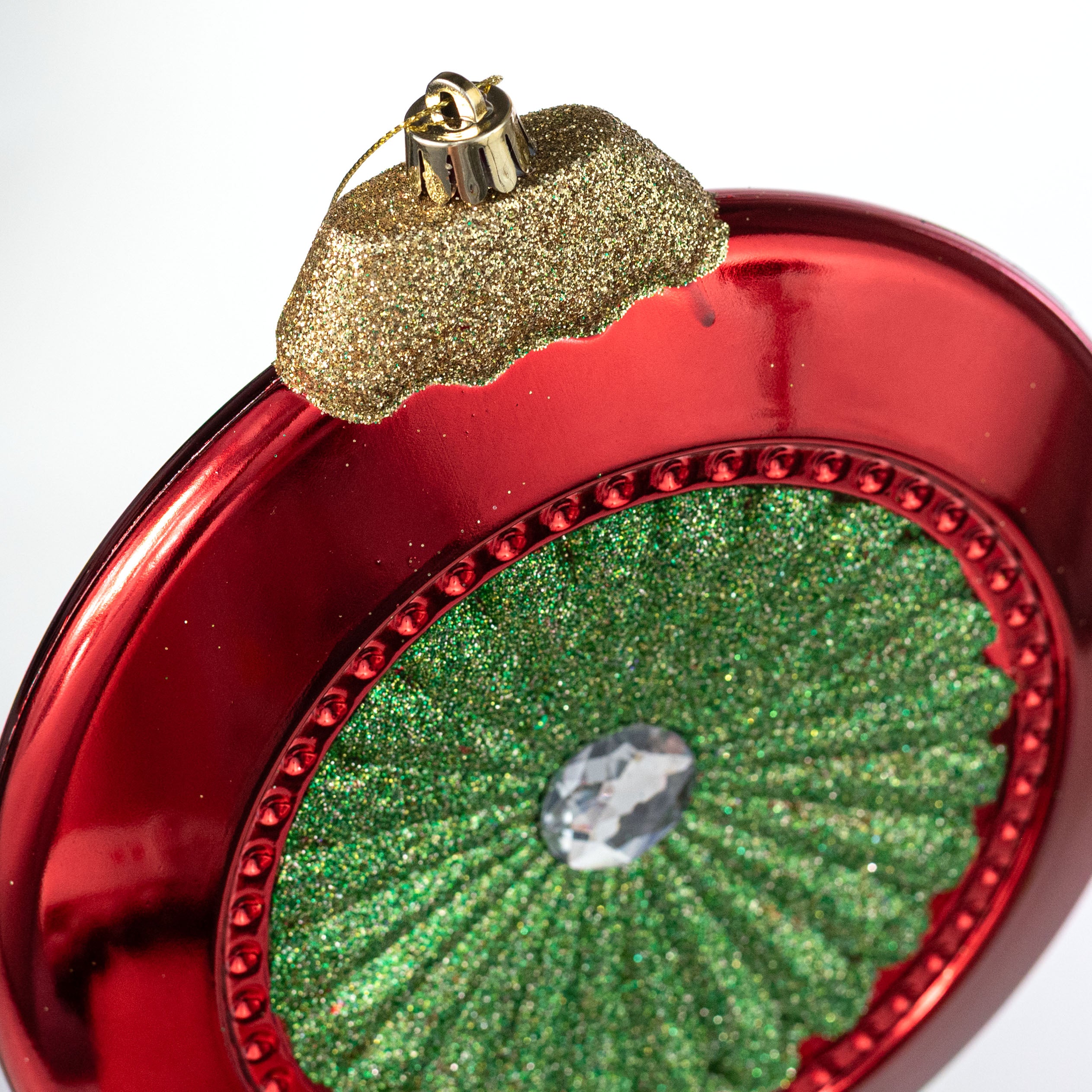 8" Glittered Disc Flat Ornament: Red & Green