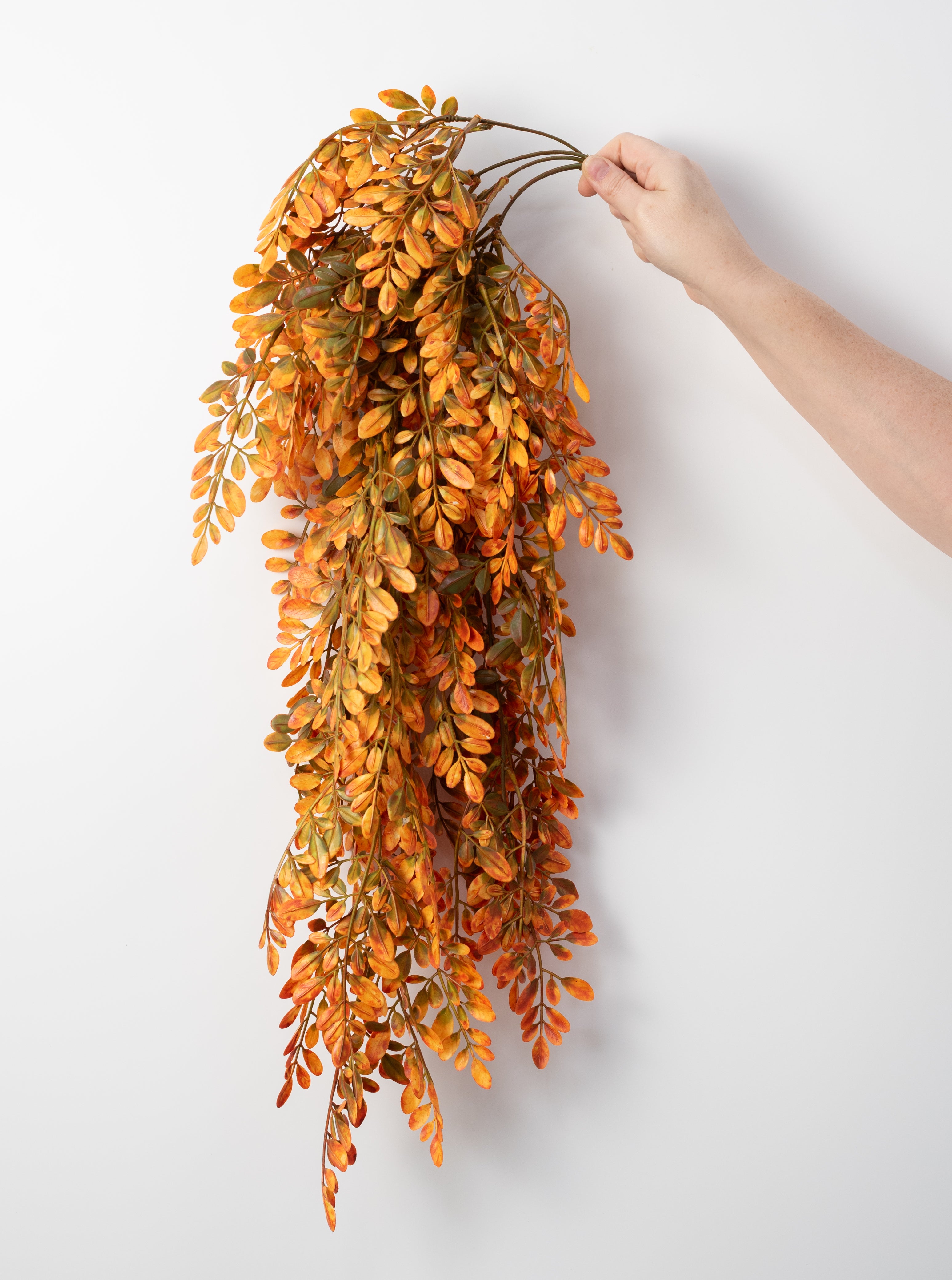 34" Plastic Herb of Grace Leaves Hanging Bush: Orange (5 Stem)