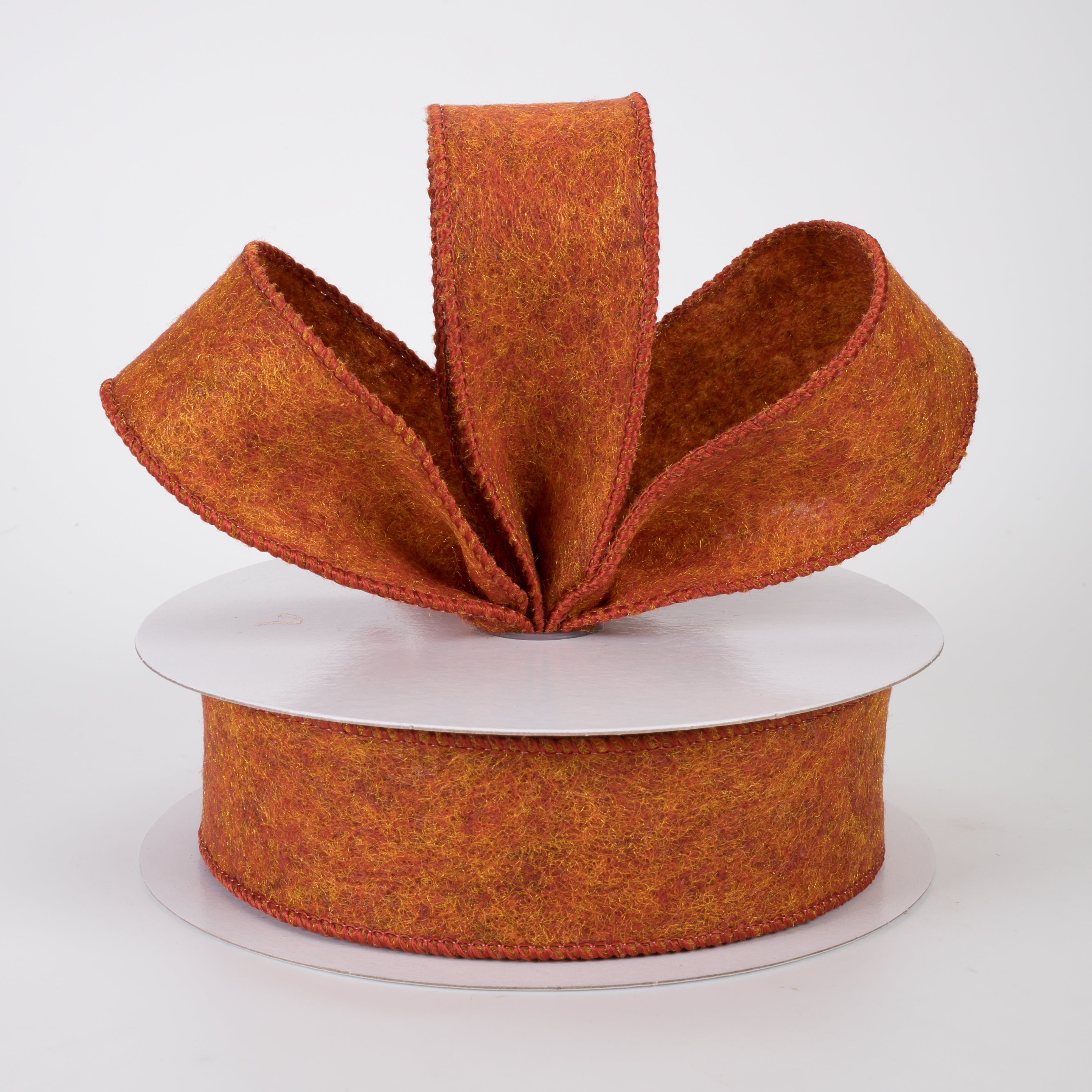 1.5" Fuzzy Felt Ribbon: Rust Orange (10 Yards)