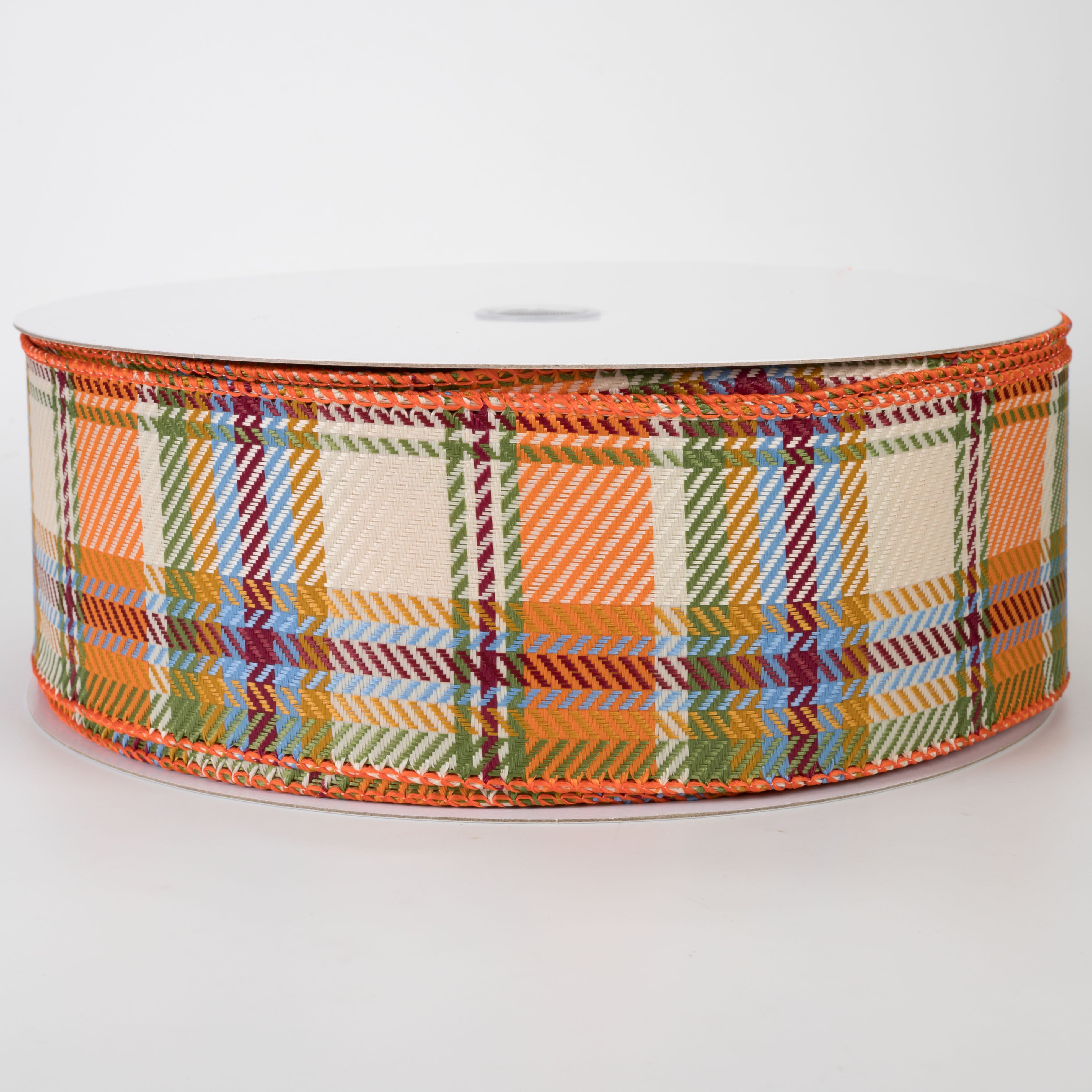 2.5" Bold Evan Fall Woven Plaid Ribbon: Moss & Blue (50 Yards)