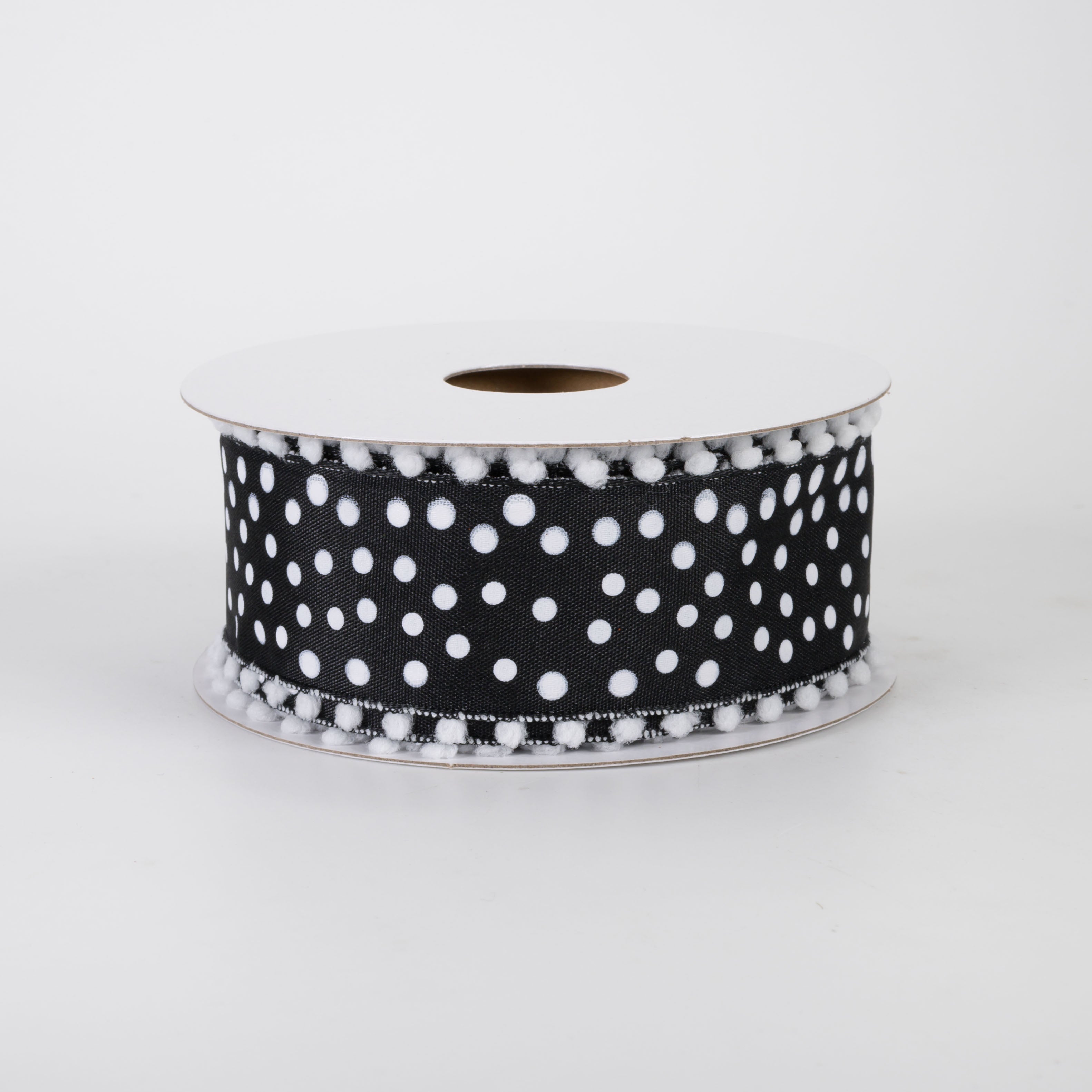 1.5" Ball Edge Dots Ribbon: Black & White (10 Yards)