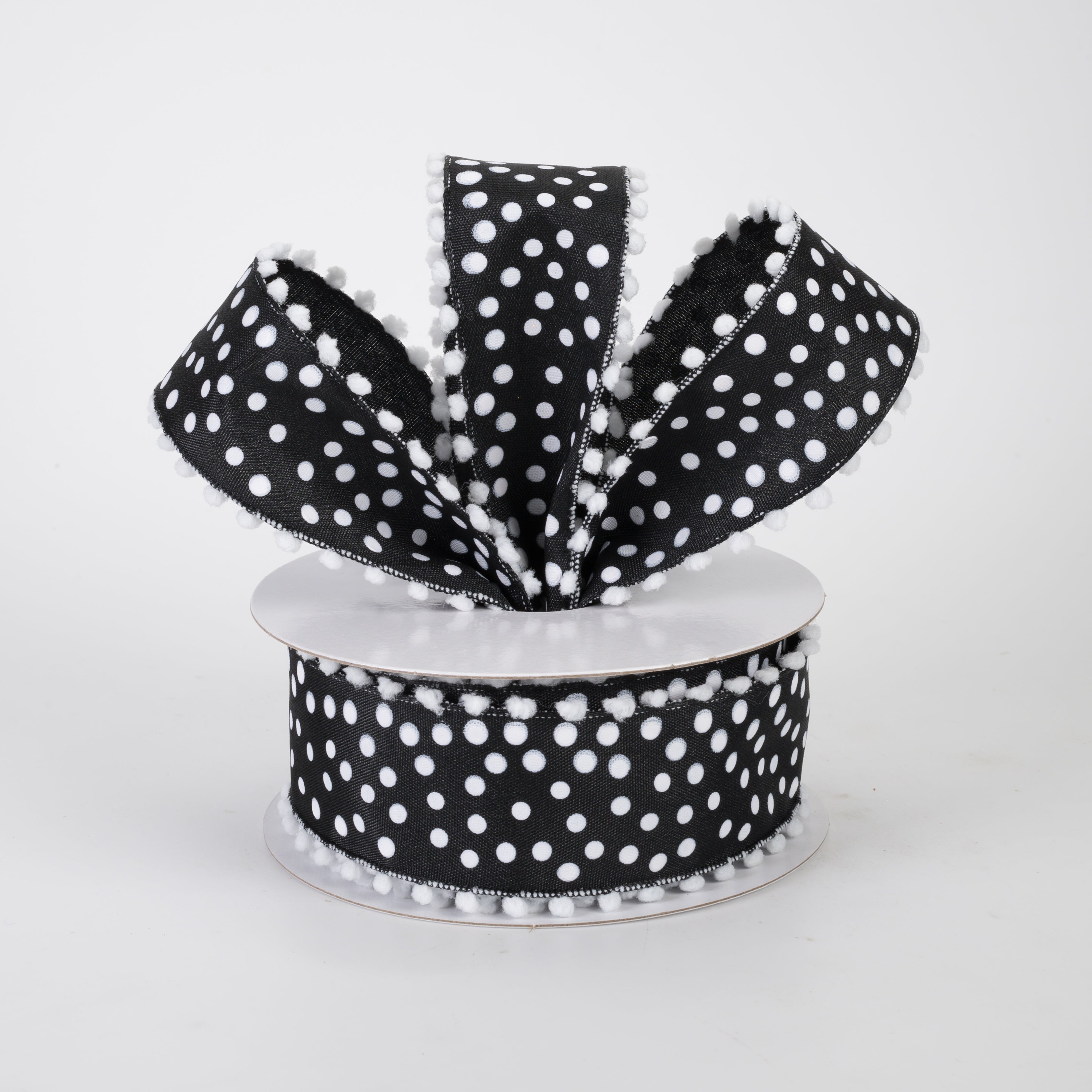 1.5" Ball Edge Dots Ribbon: Black & White (10 Yards)