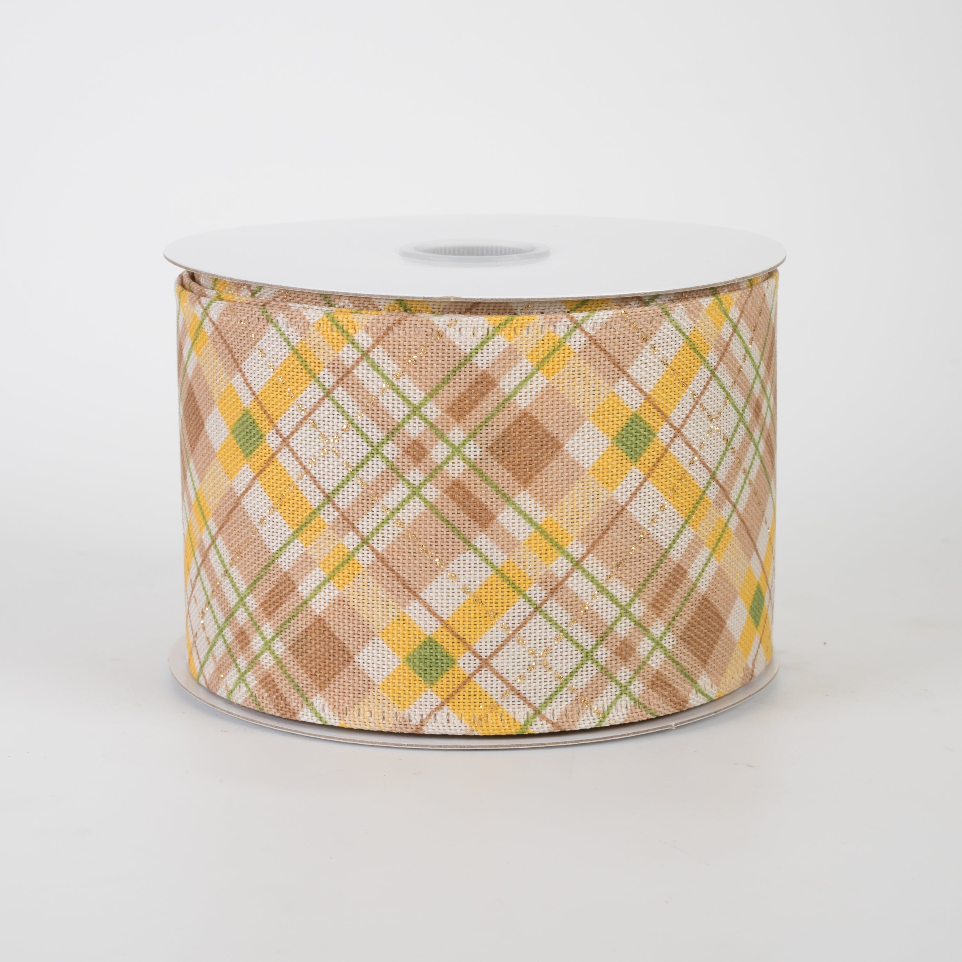 2.5" Linen Argyle Plaid Ribbon: Ivory, Moss, Mustard & Brown (10 Yards)