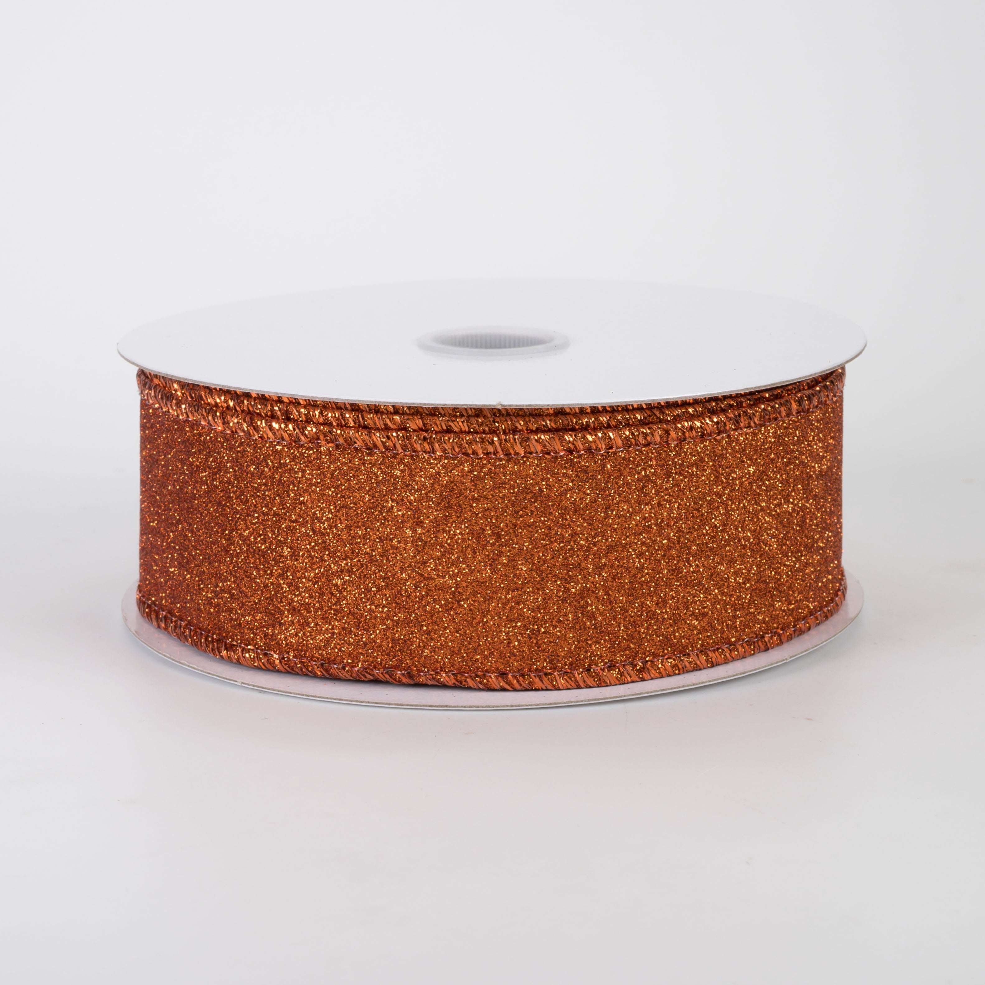 1.5" Lustrous All Flat Glitter Ribbon: Copper Orange (10 Yards)