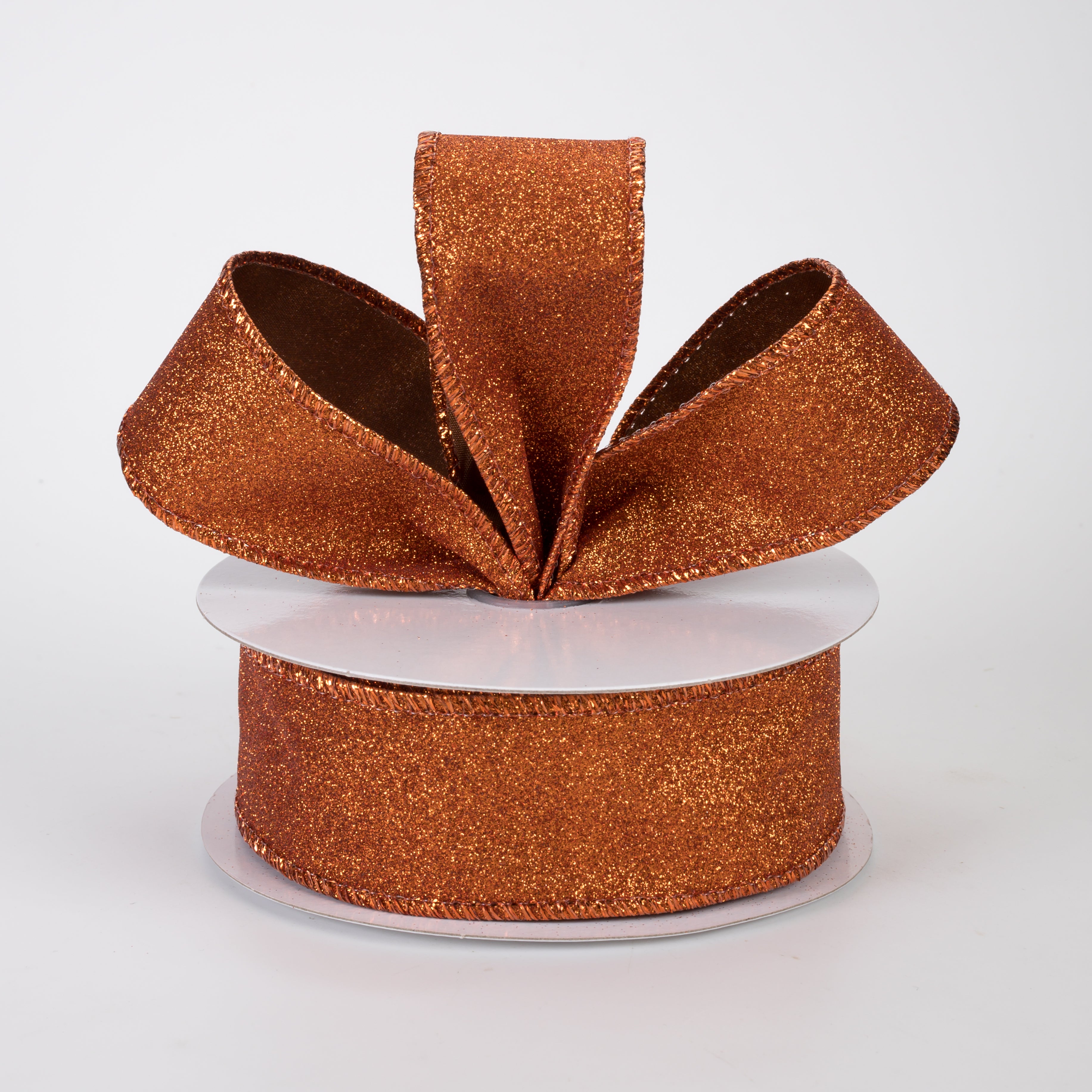1.5" Lustrous All Flat Glitter Ribbon: Copper Orange (10 Yards)
