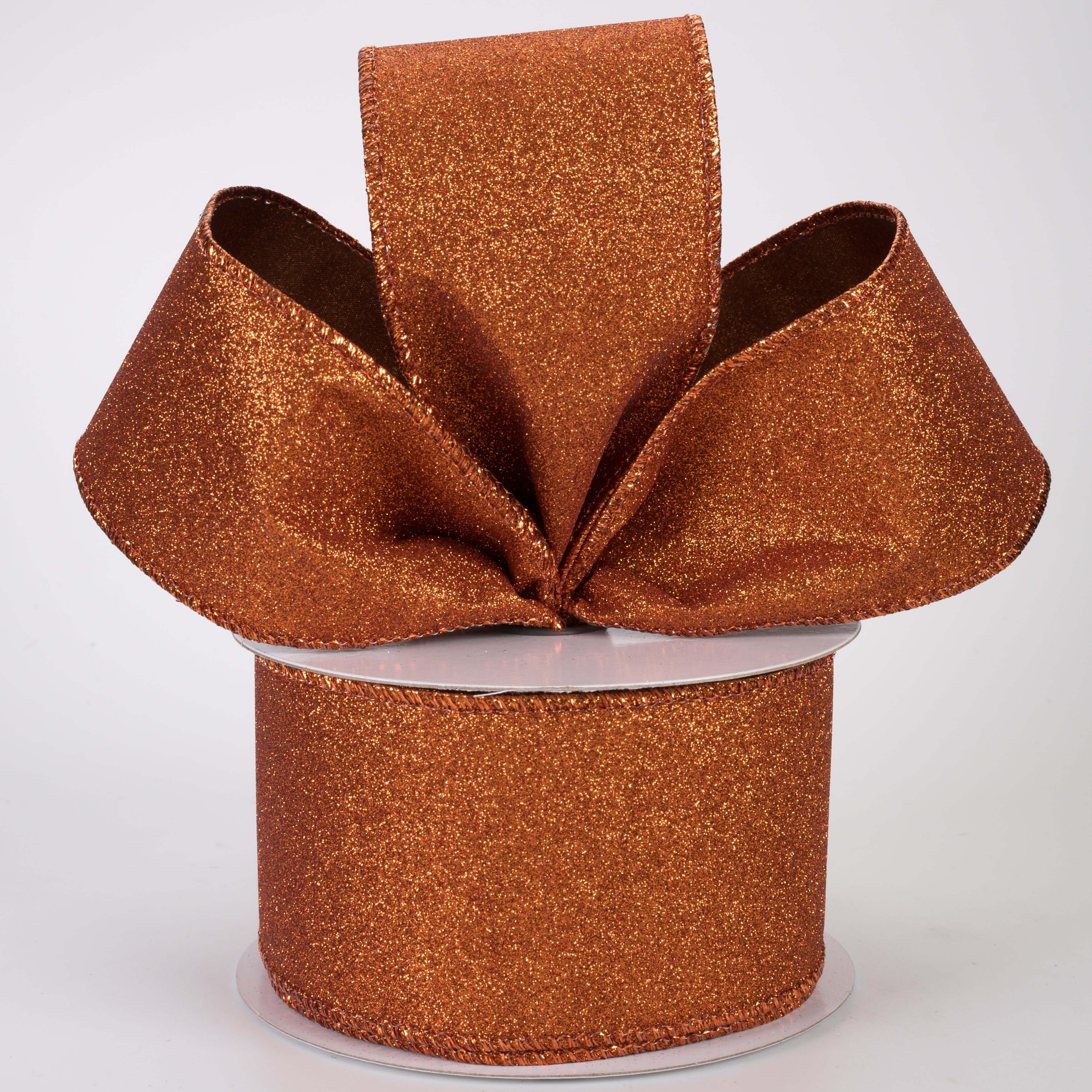 2.5" Lustrous All Flat Glitter Ribbon: Copper Orange (10 Yards)