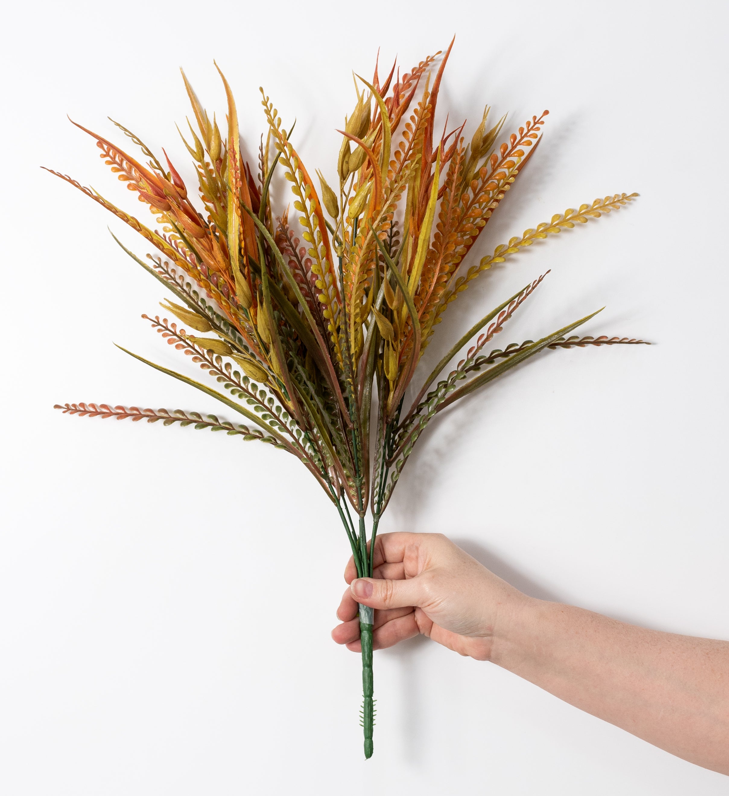 20" Mixed Plastic Grass & Button Fern Bush: Fall