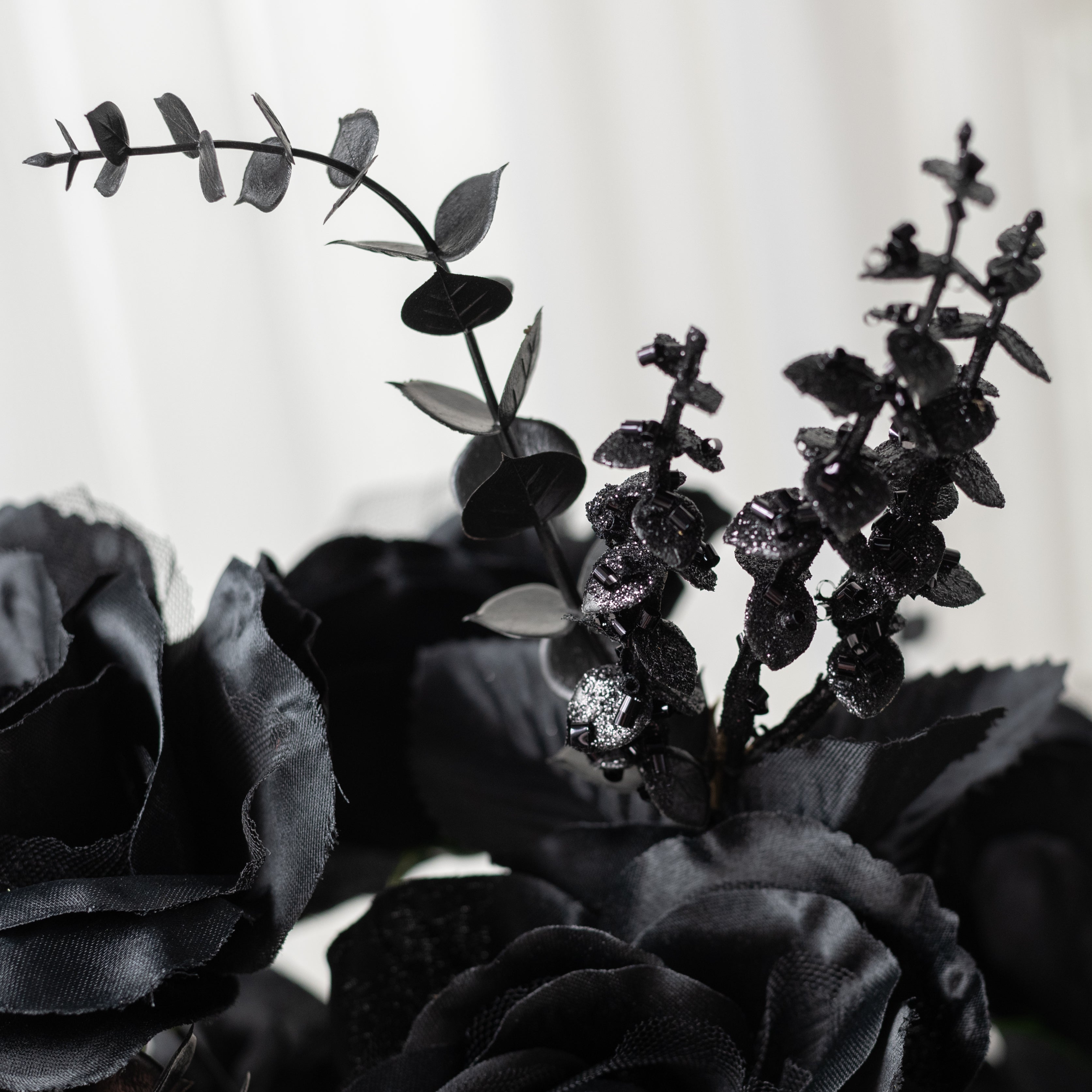 20" Roses & Eucalyptus Bush: Jet Black (12 Stem)
