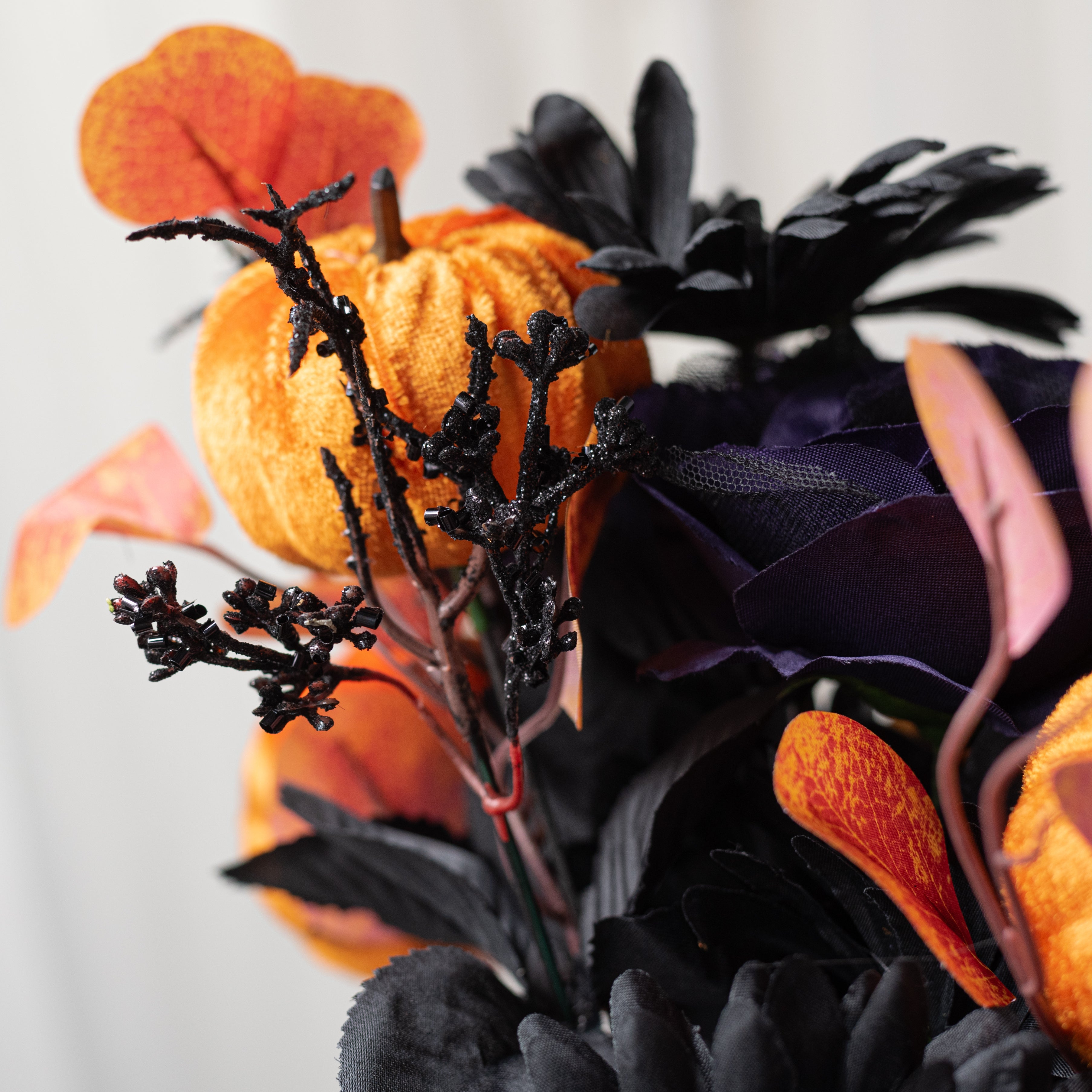 21" Roses & Pumpkins Bush: Purple, Orange & Black (14 Stem)