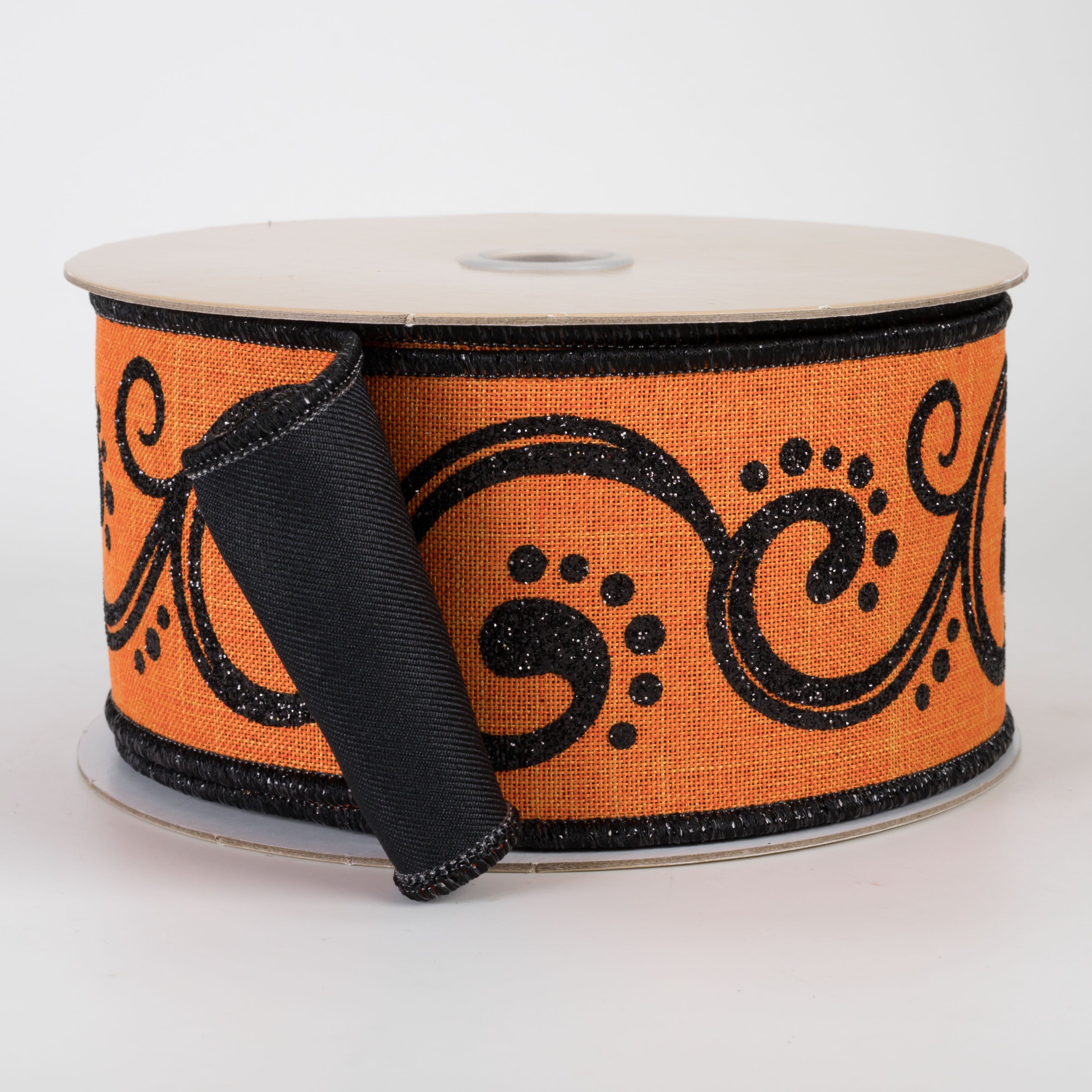 2.5" Double Sided Fused Swirls Ribbon: Orange & Black (10 Yards)