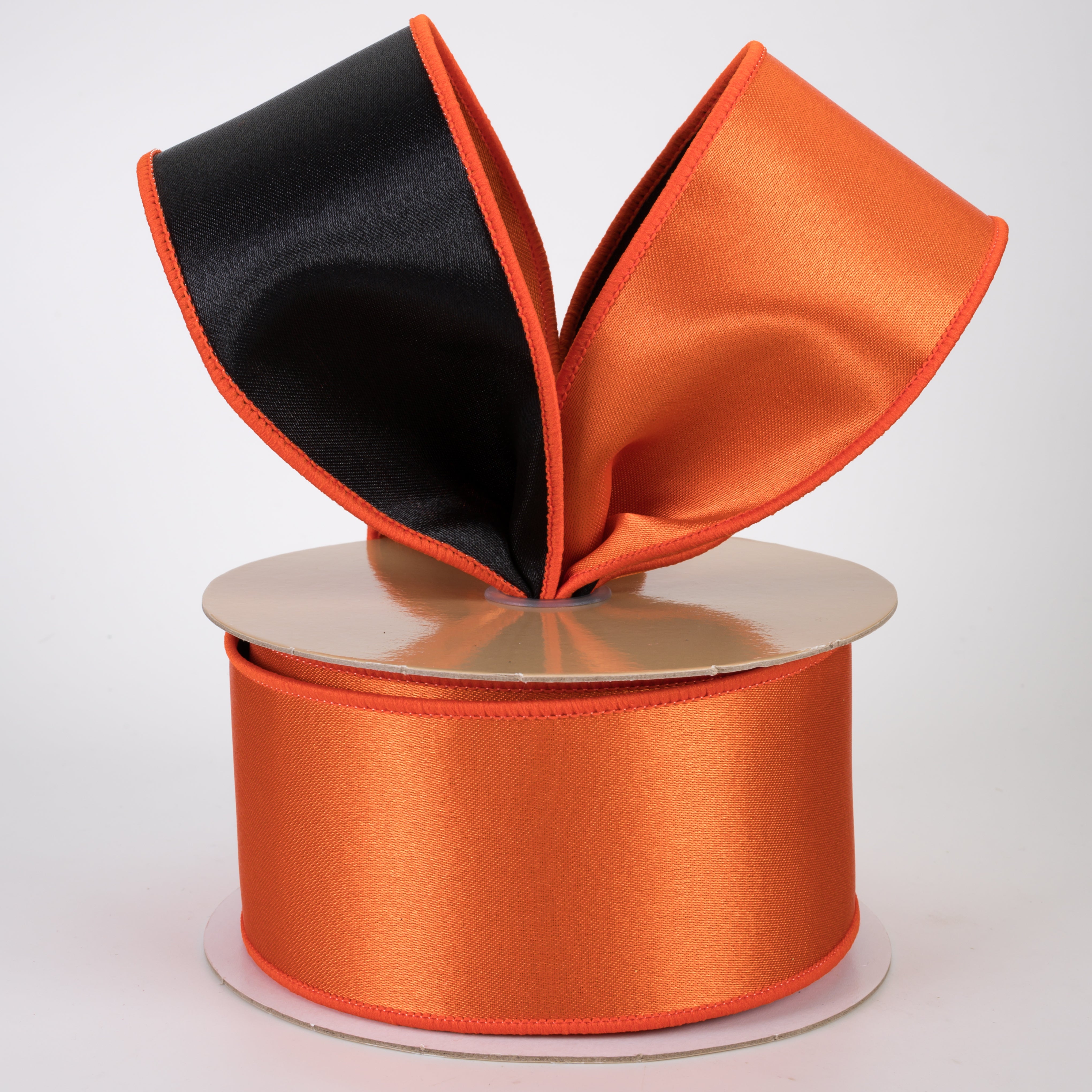 2.5" Double Sided Fused Satin Ribbon: Orange & Black (10 Yards)