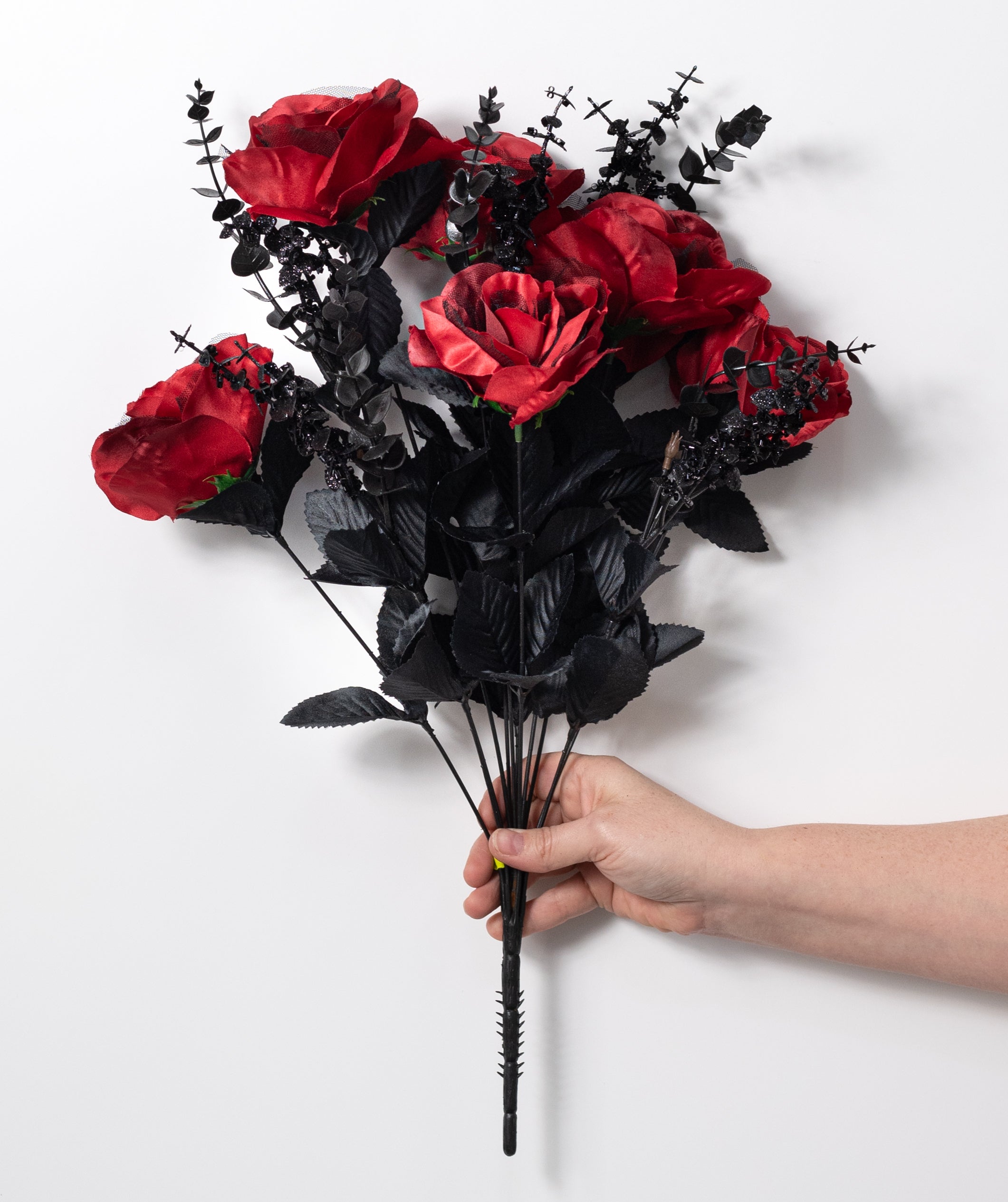 20" Rose & Eucalyptus Bush: Red & Black (12 Stem)