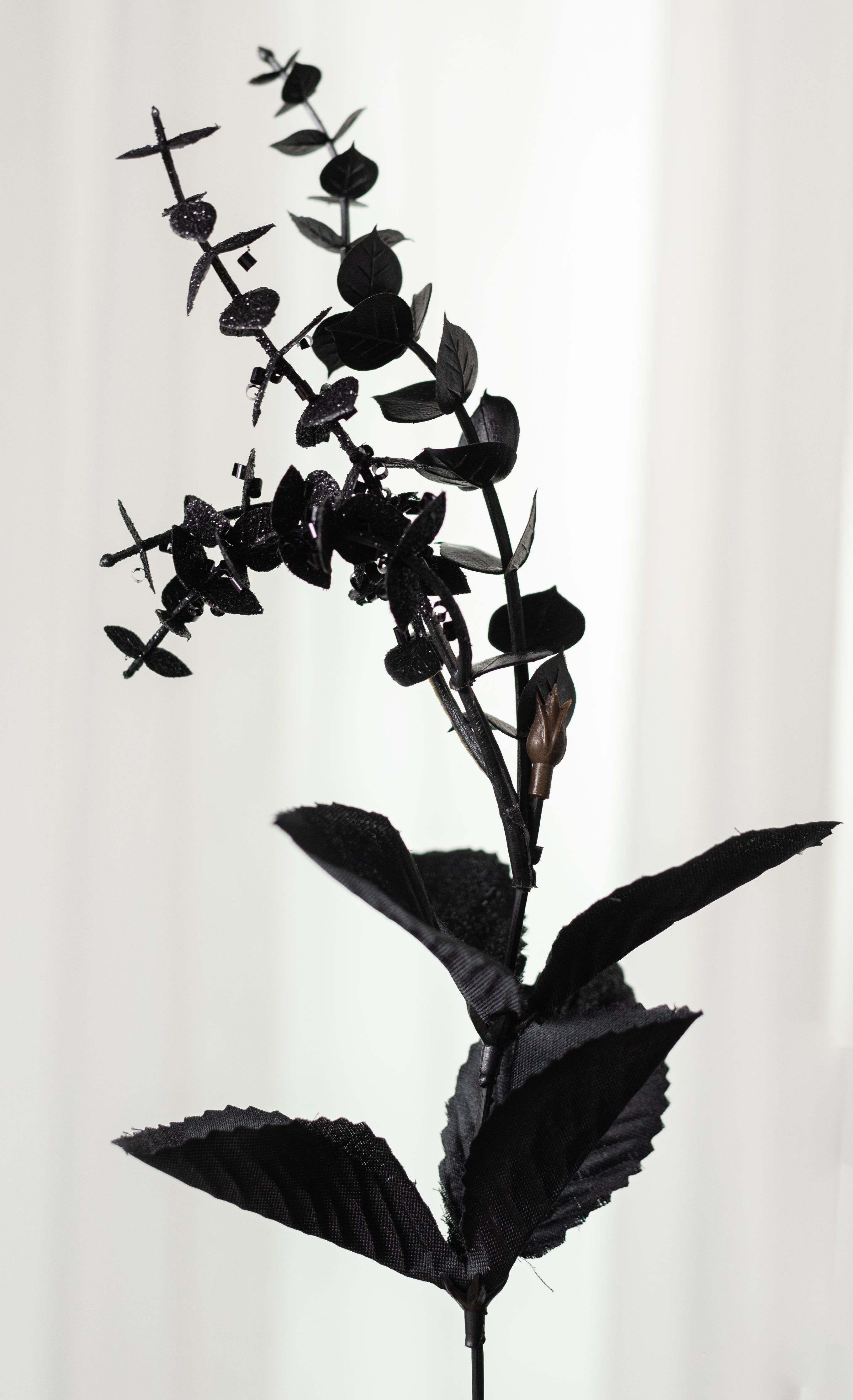 20" Rose & Eucalyptus Bush: White & Black (12 Stem)