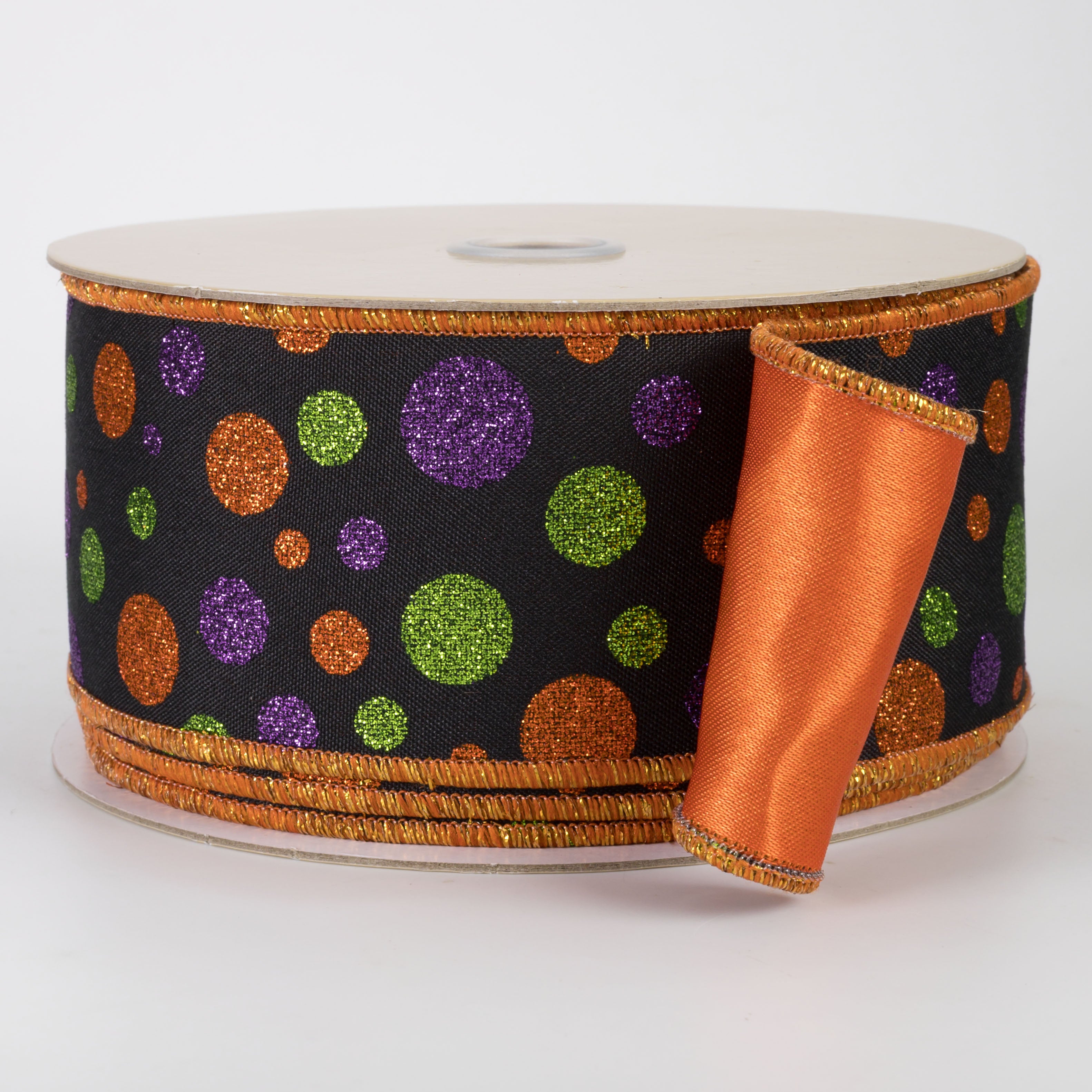 2.5" Double Sided Fused Multi Polka Dot Ribbon: Halloween (10 Yards)