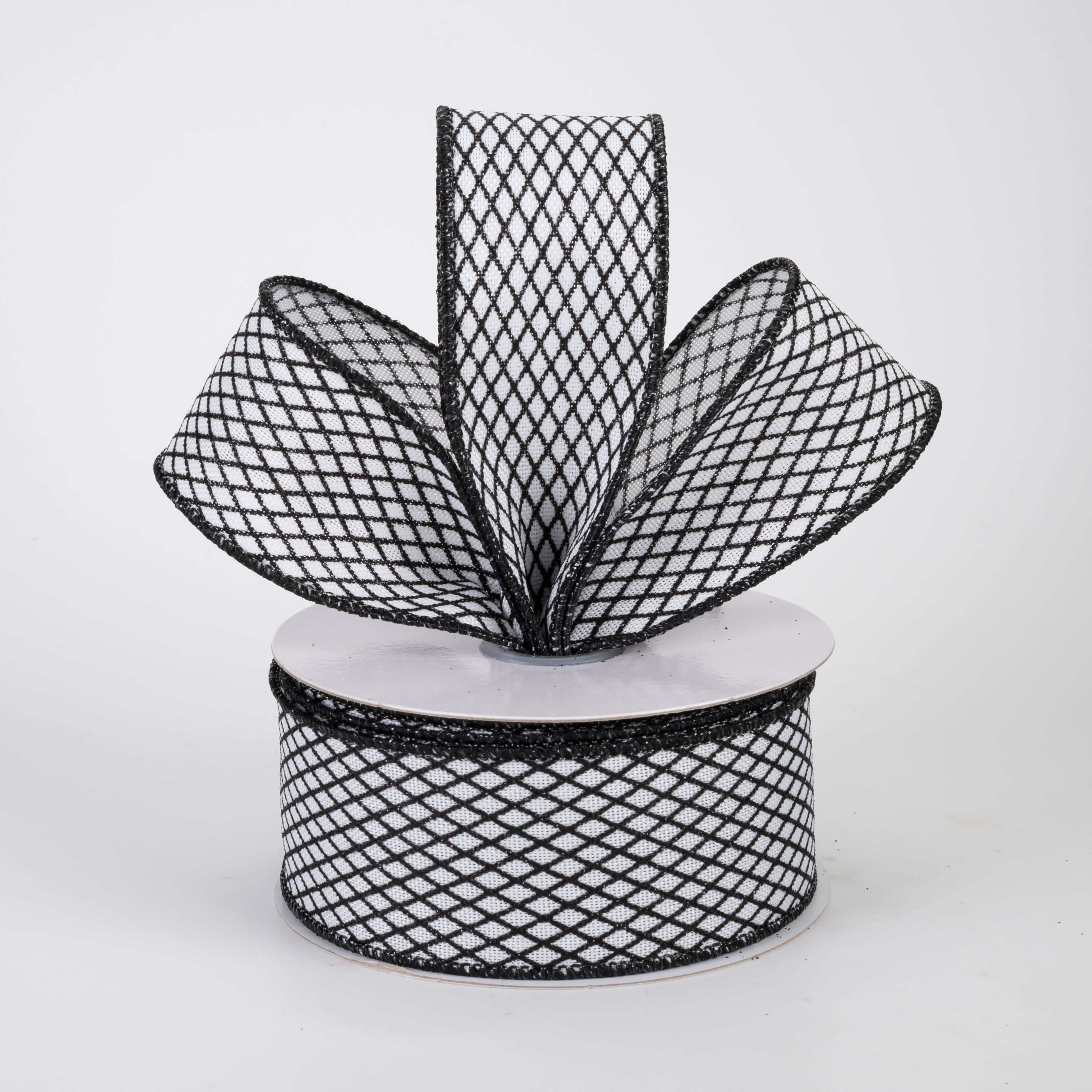 1.5" Mini Glitter Harlequin Ribbon: Black on White (10 Yards)
