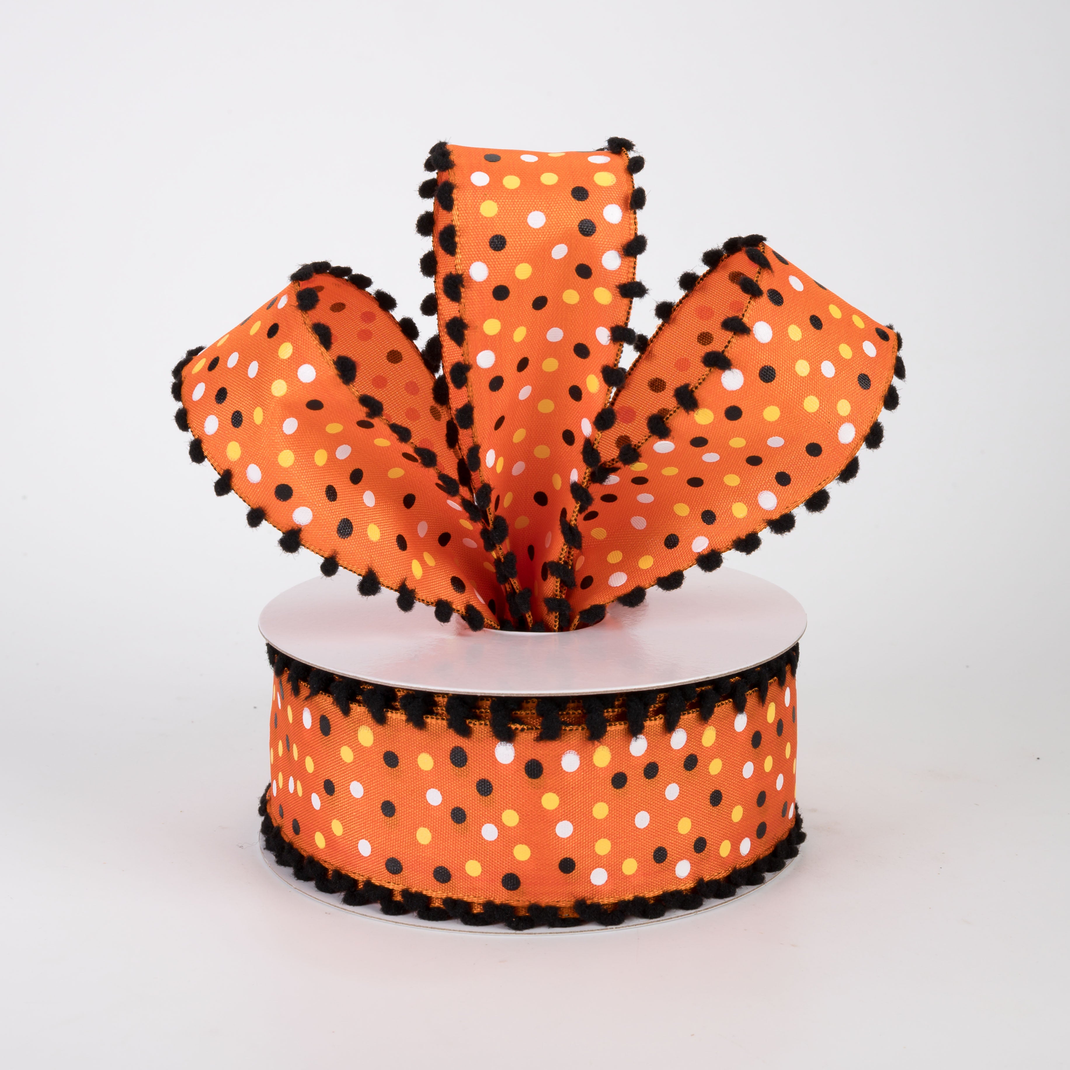 1.5" Ball Edge Dots Ribbon: Candy Corn Hues (10 Yards)