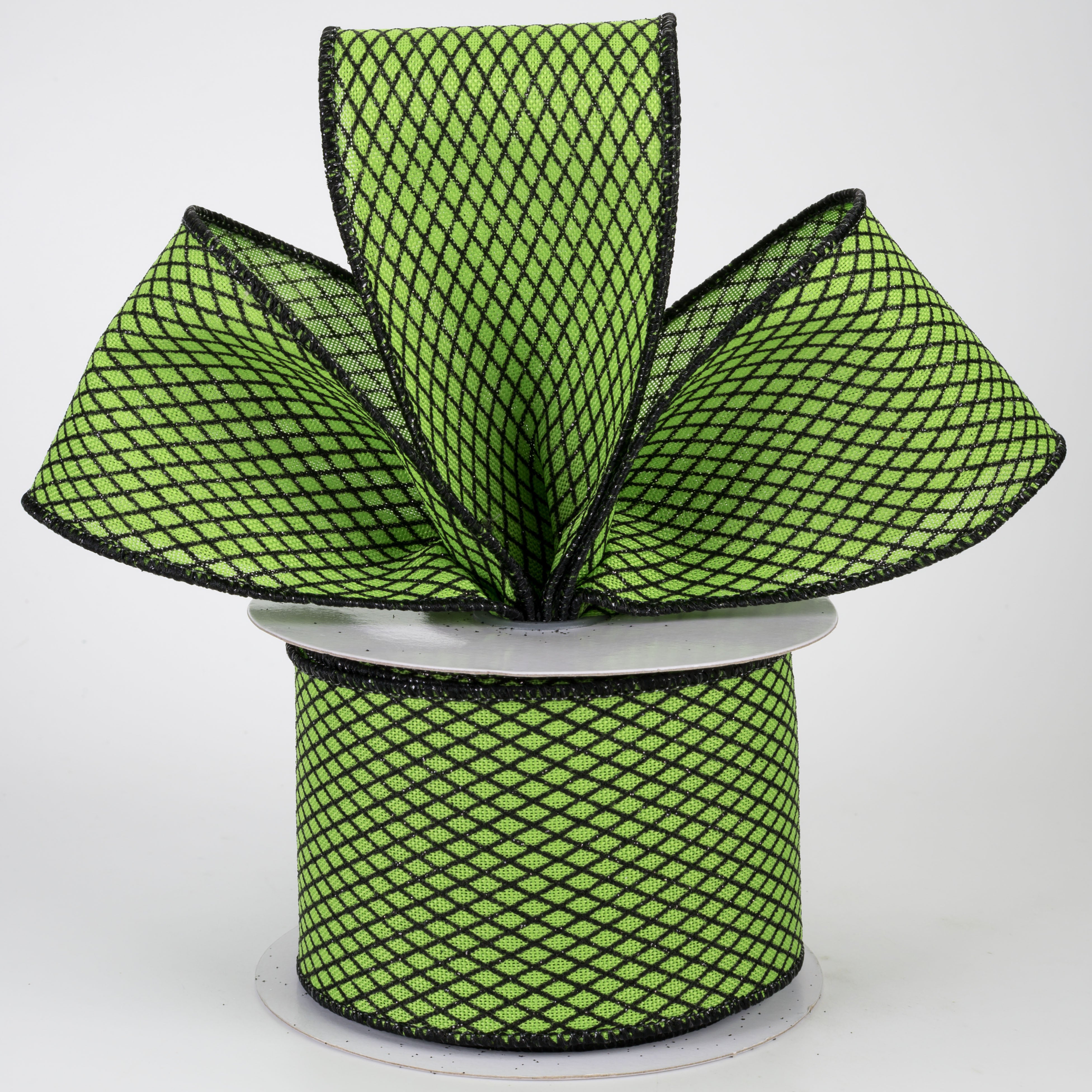 2.5" Mini Glitter Harlequin Ribbon: Black on Green (10 Yards)