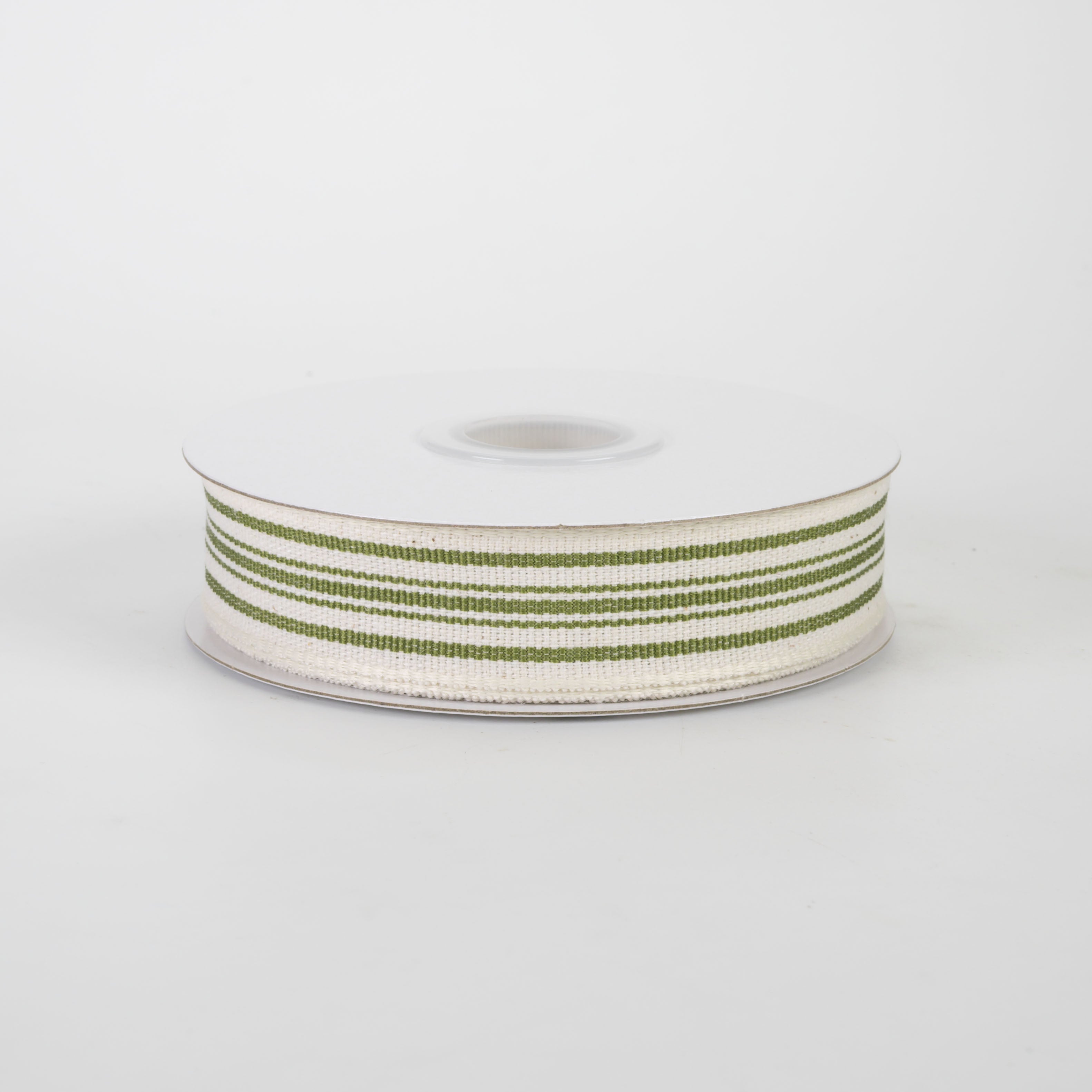 7/8" French Ticking Stripe Ribbon: Ivory & Moss Green (10 Yards)