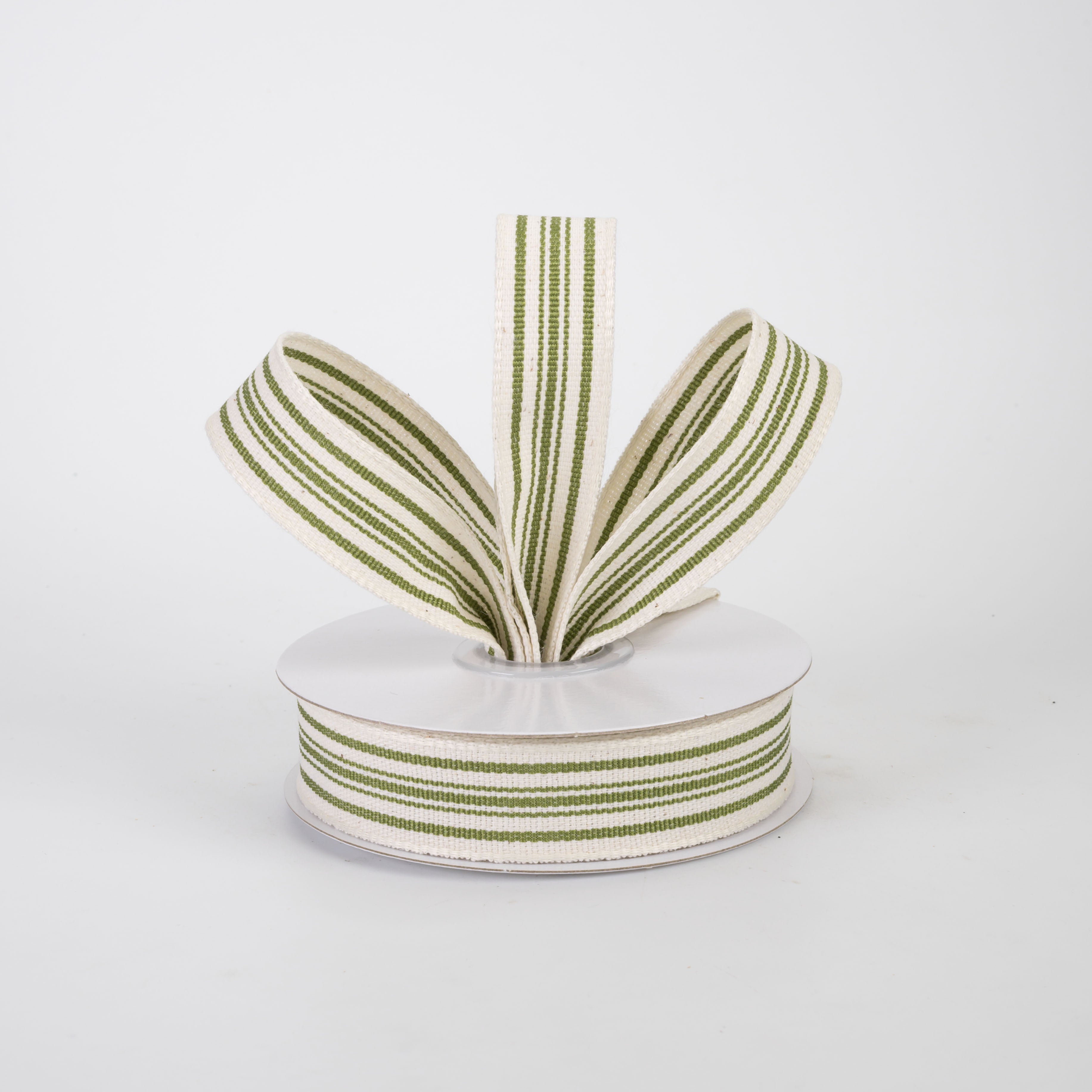 7/8" French Ticking Stripe Ribbon: Ivory & Moss Green (10 Yards)