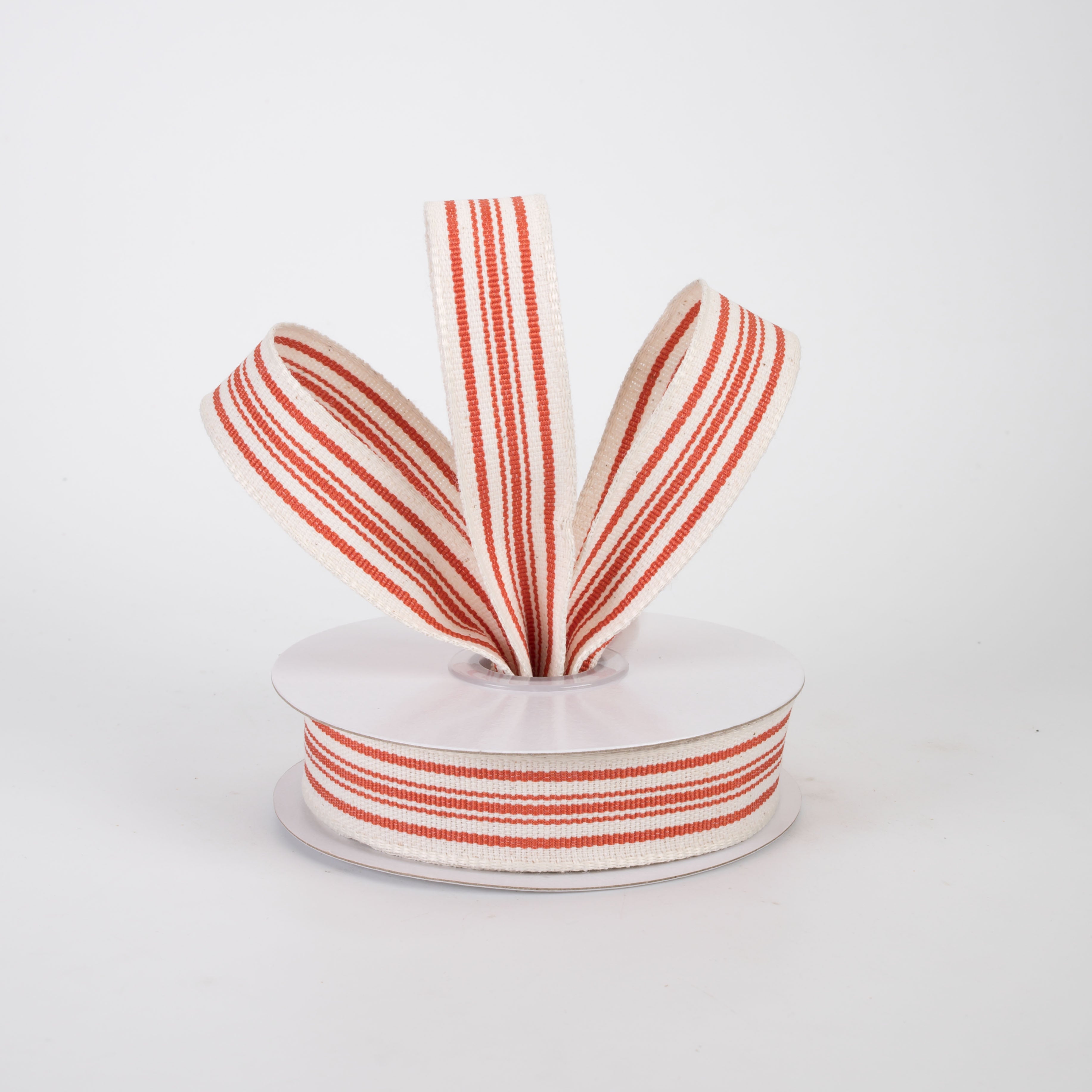 7/8" French Ticking Stripe Ribbon: Ivory & Rust Orange (10 Yards)