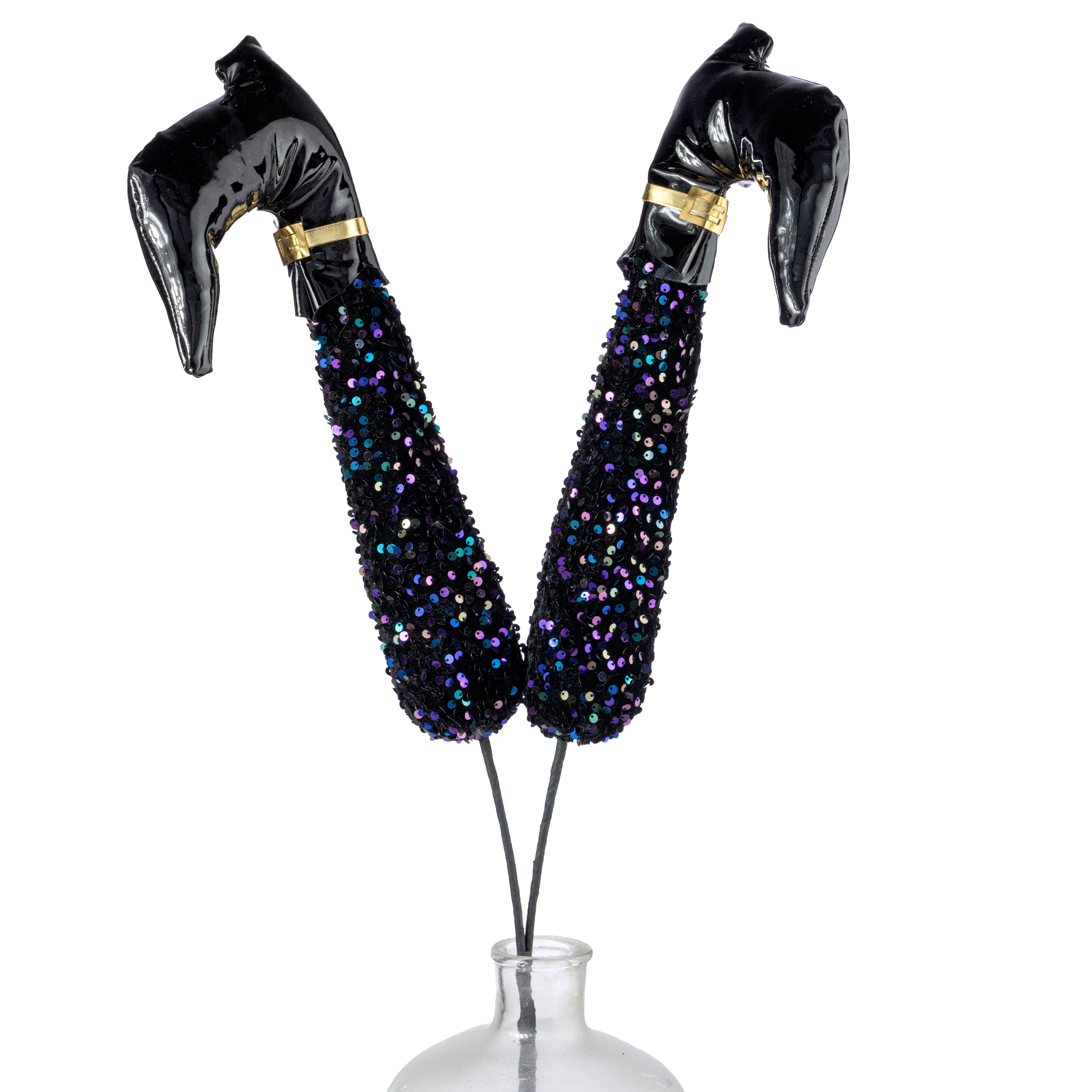 33" Jumbo Iridescent Sequin Witch Legs Spray: Black
