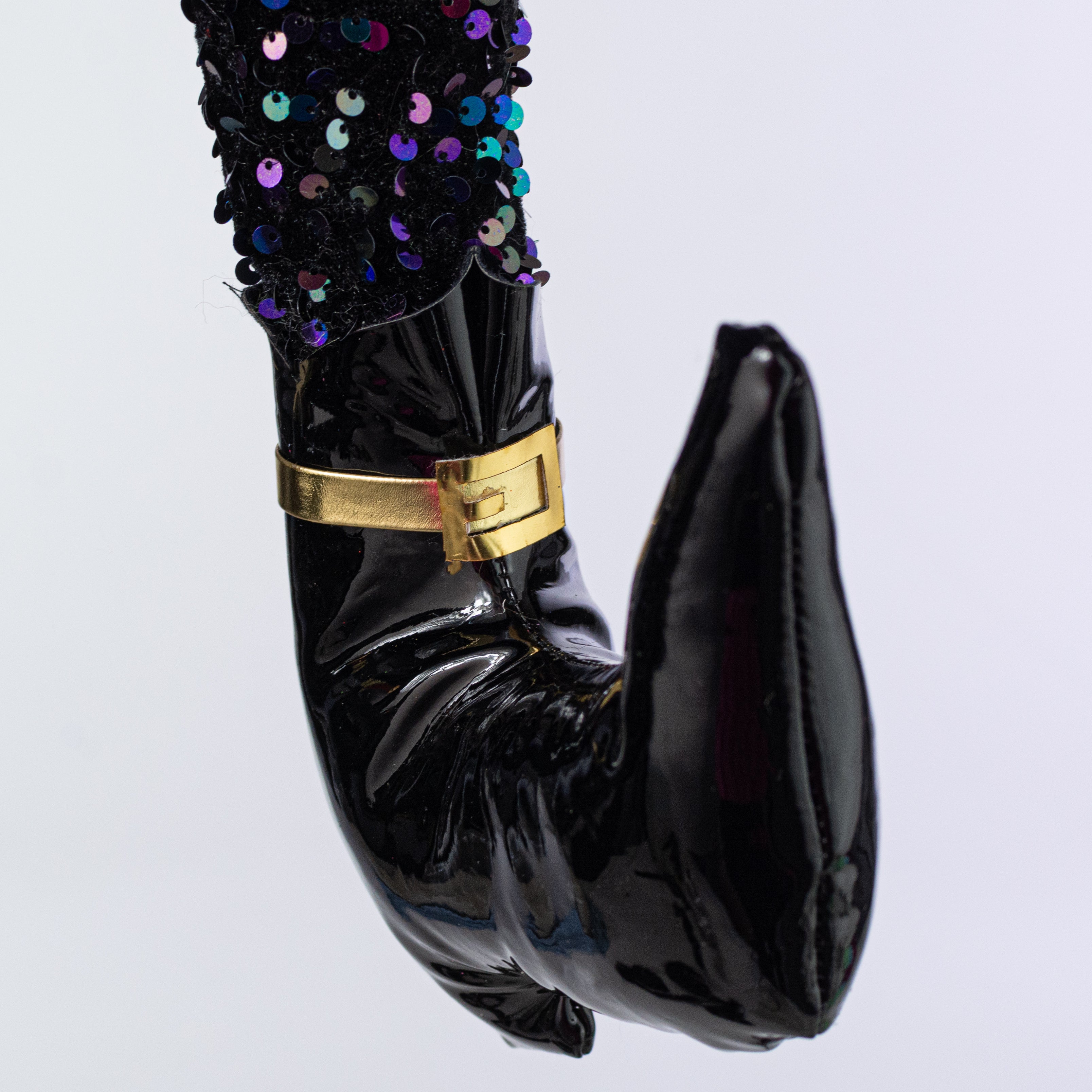33" Jumbo Iridescent Sequin Witch Legs Spray: Black