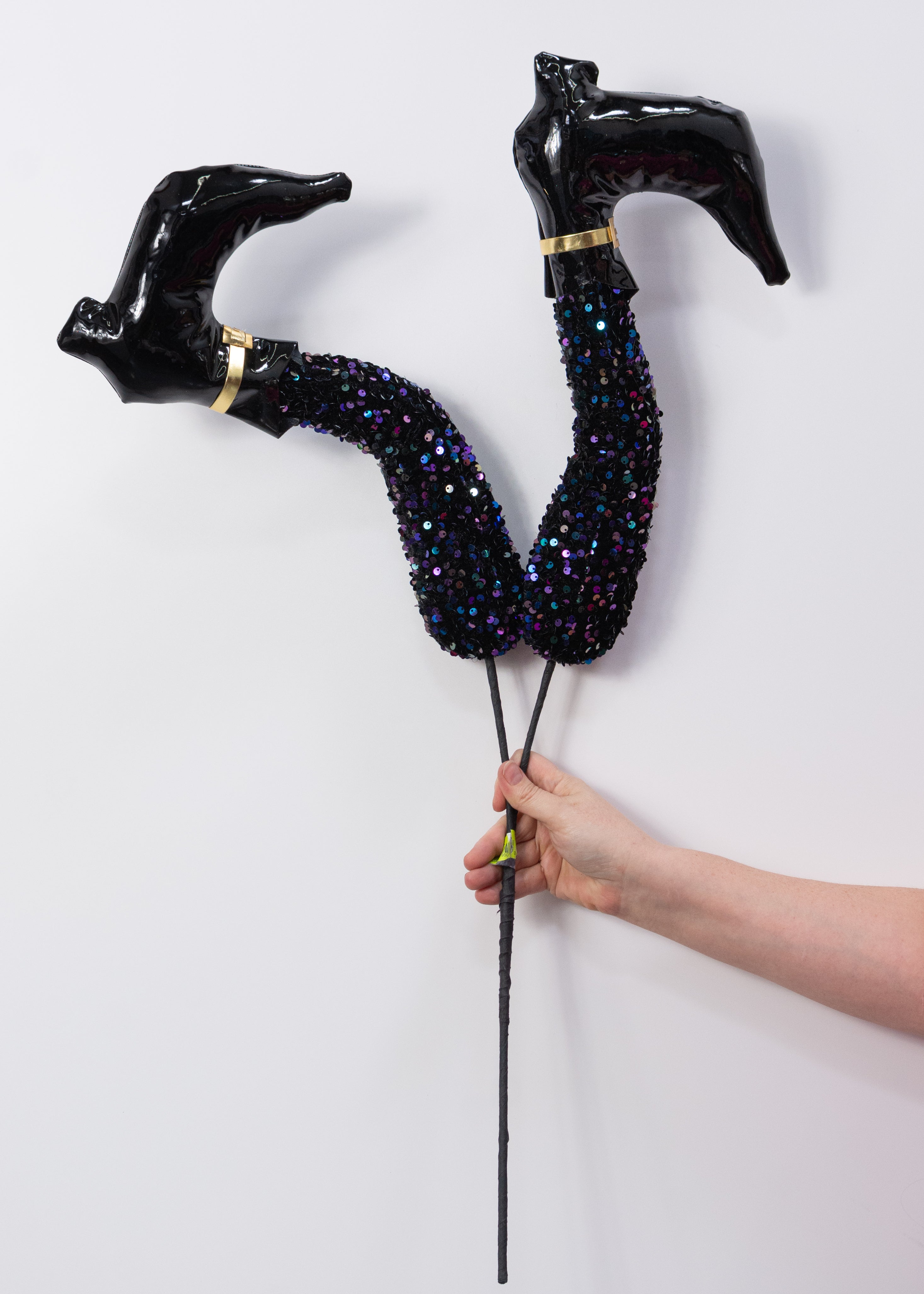 33" Jumbo Iridescent Sequin Witch Legs Spray: Black