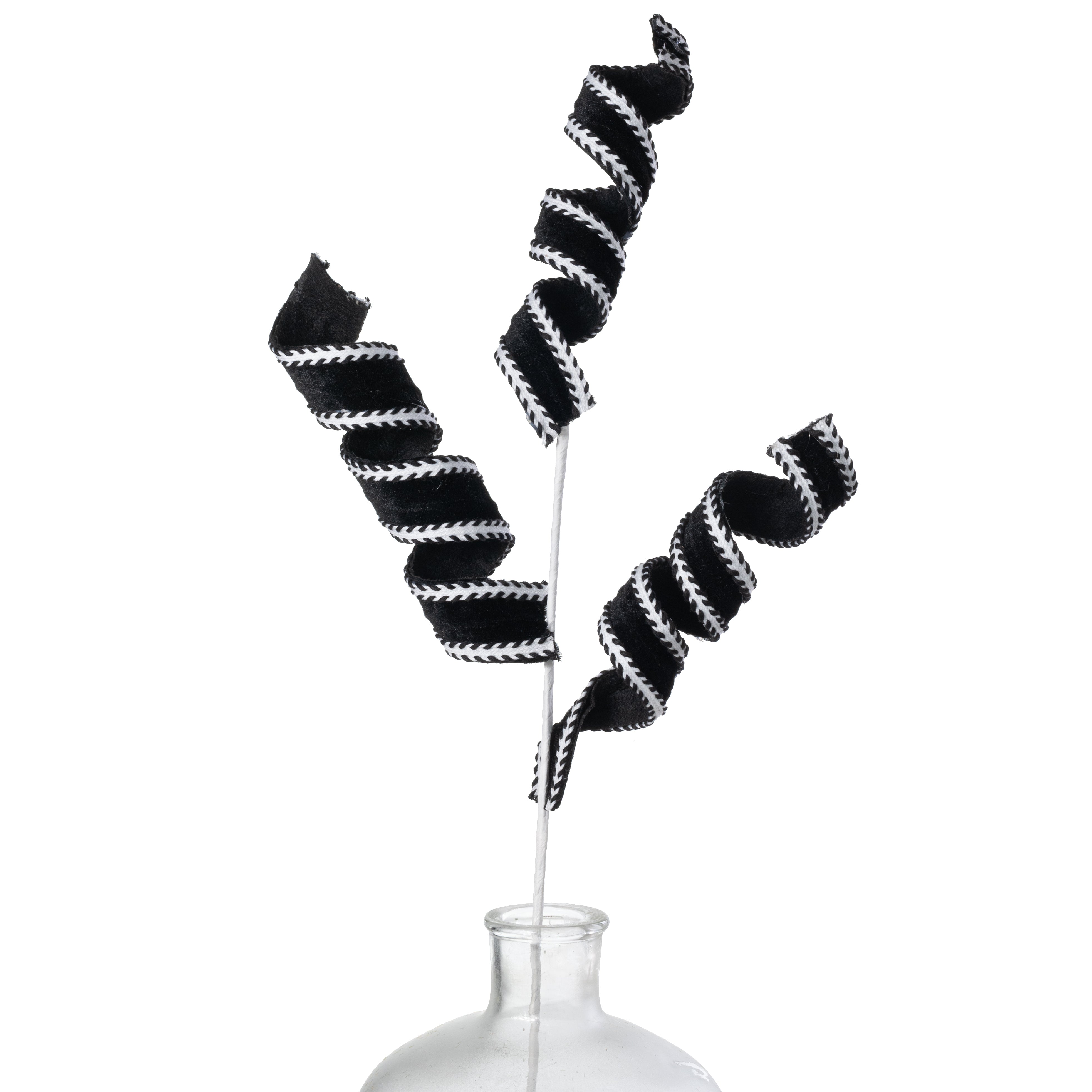 30" Velvet Stripe Curly Spray: Black & White