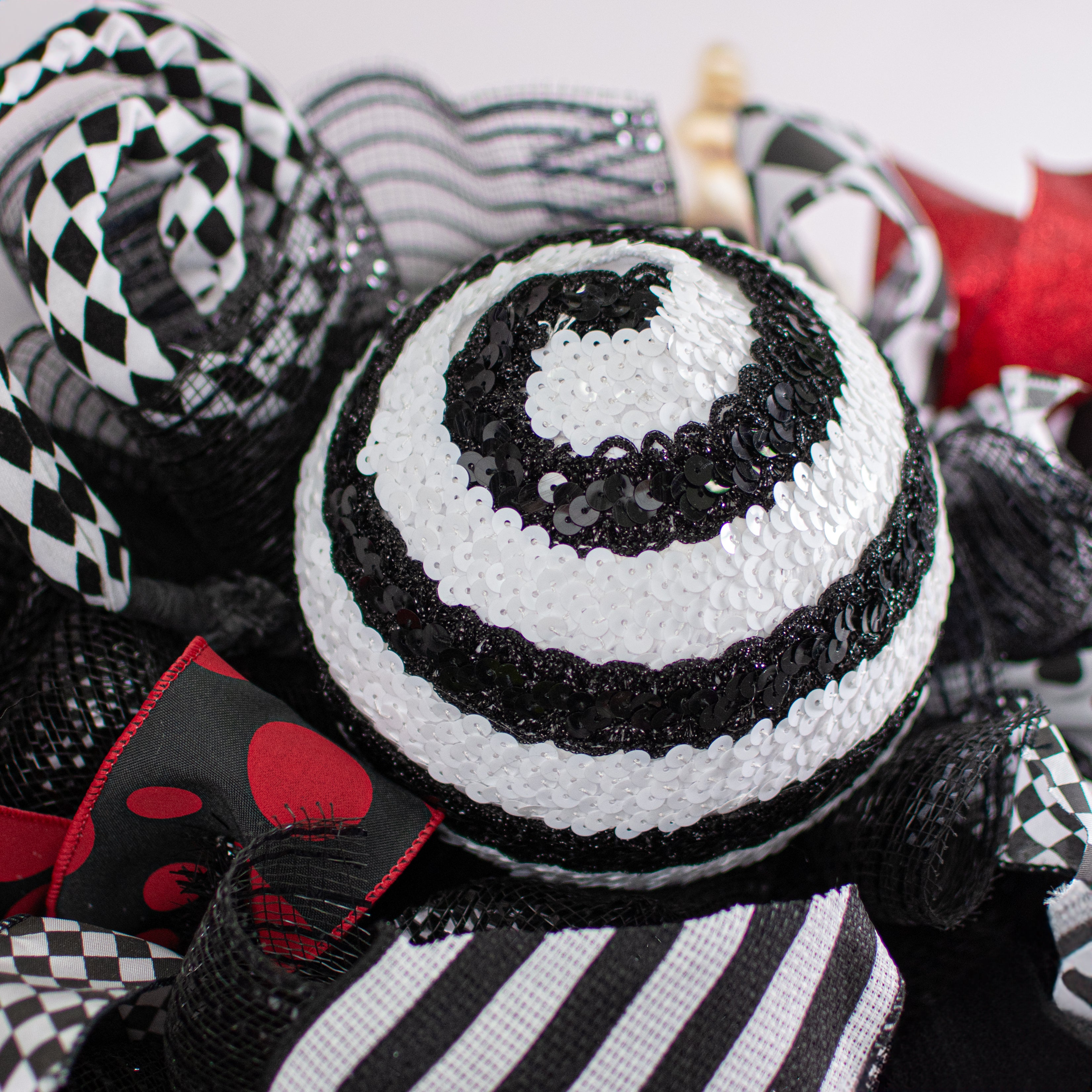 6" Sequin Stripe Ball Ornament: Black & White