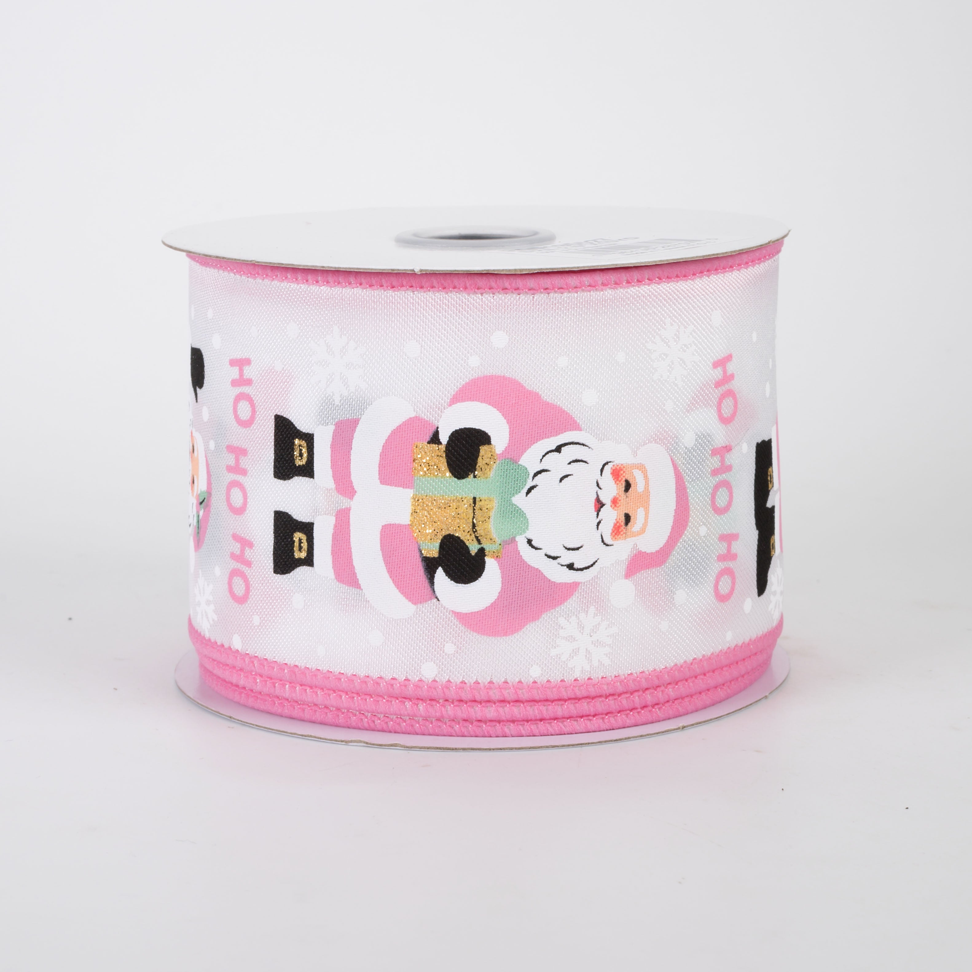 2.5" Pink Santa Clause Ribbon: White (10 Yards)