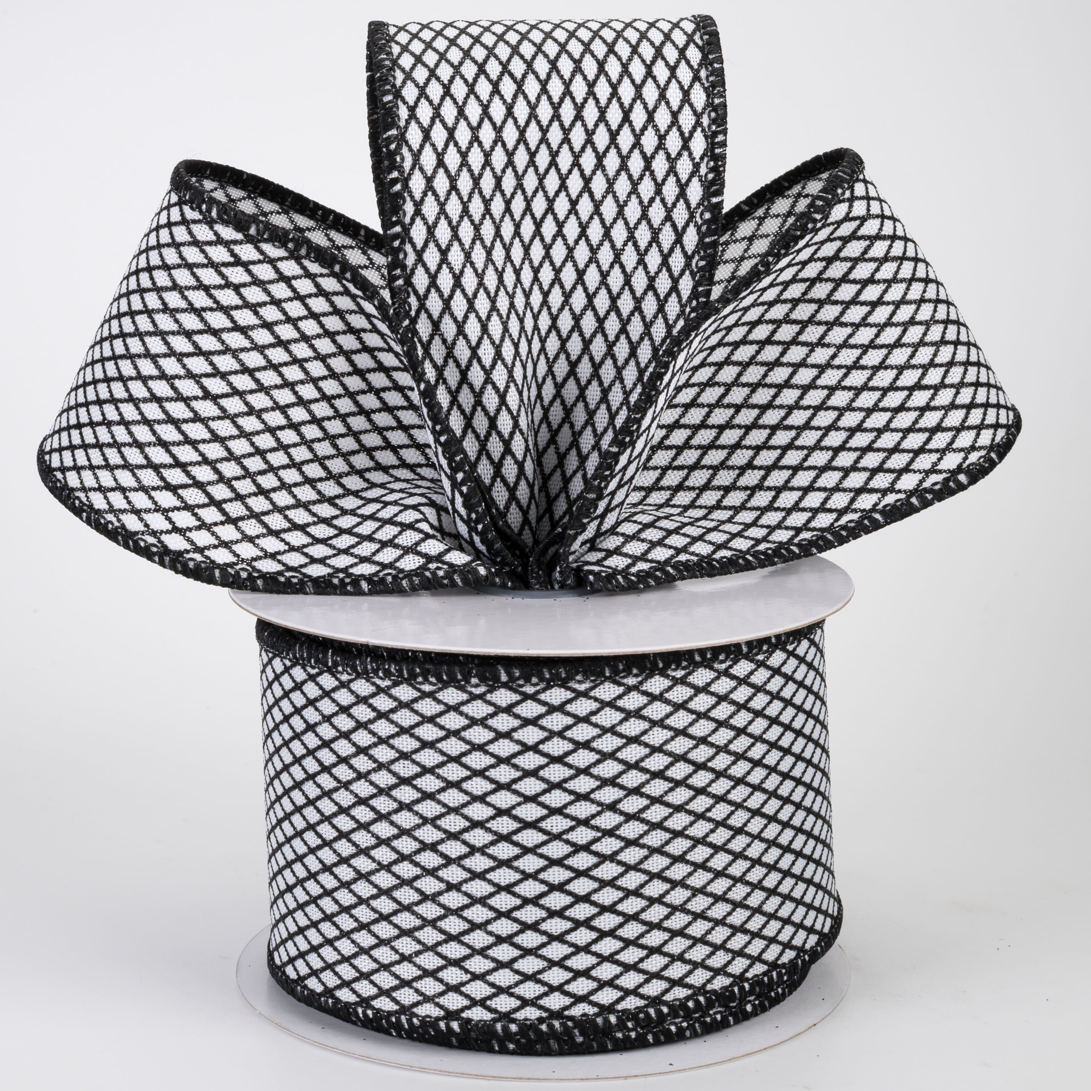 2.5" Mini Glitter Harlequin Ribbon: Black on White (10 Yards)