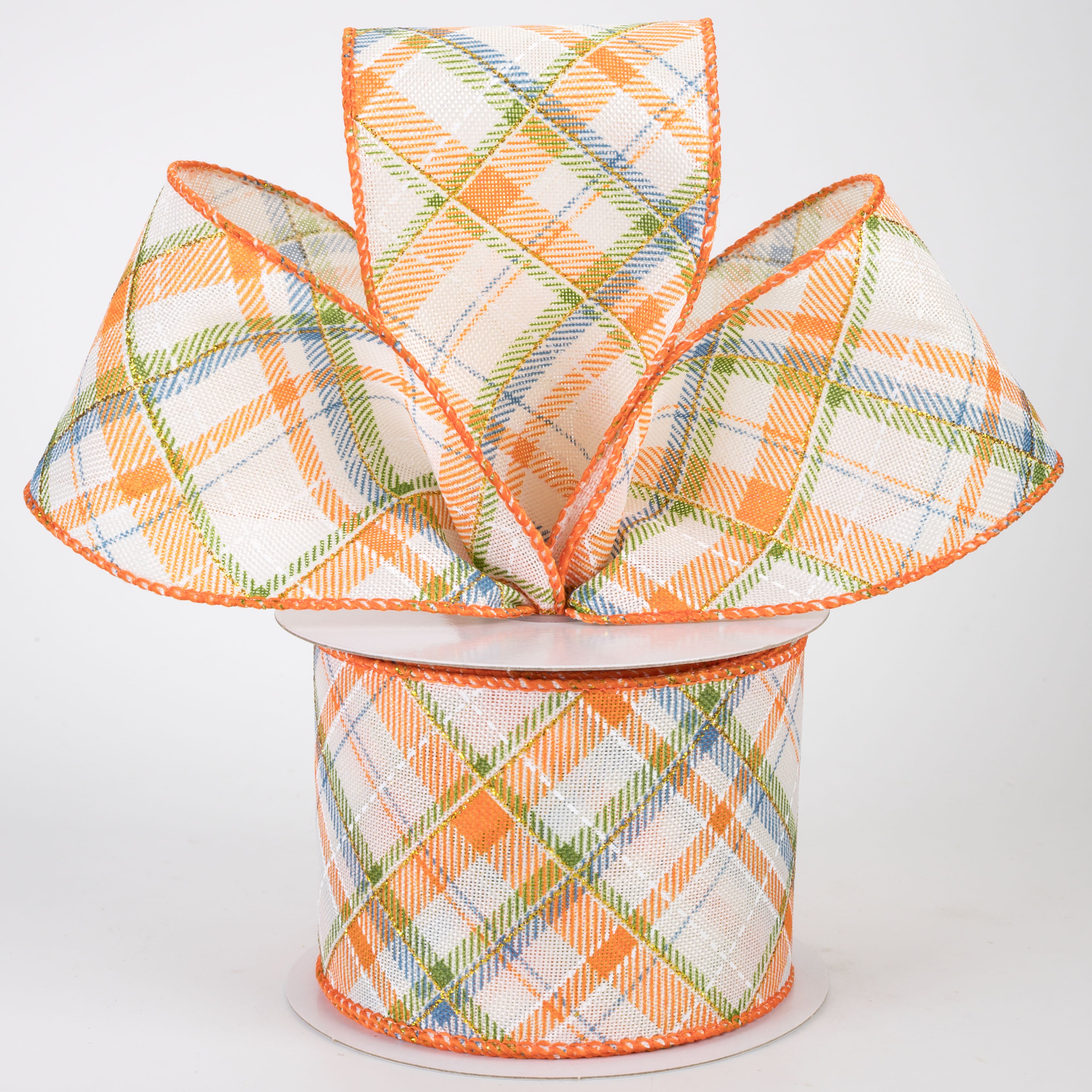 2.5" Linen Diagonal Plaid Ribbon: Blue Fall (10 Yards)