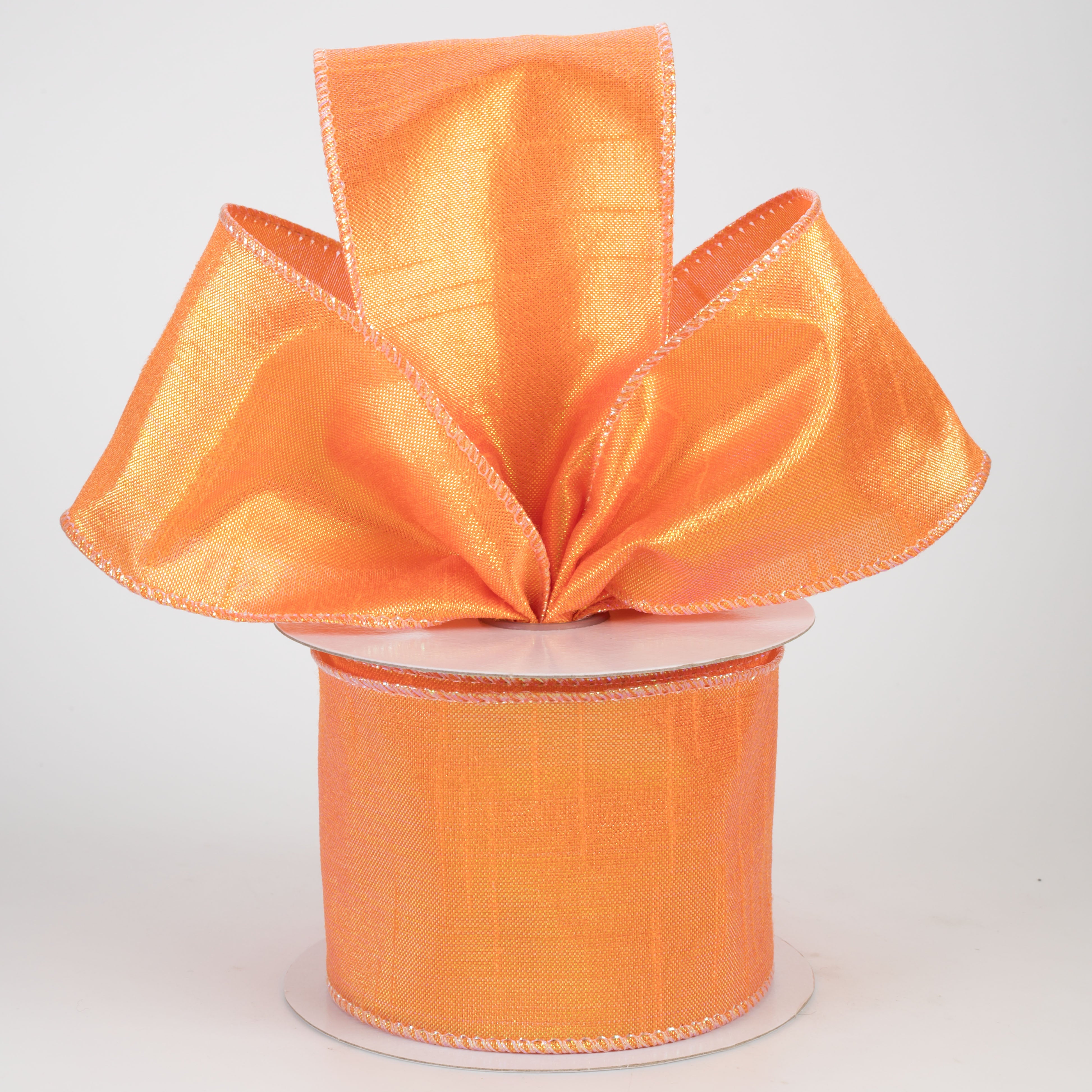 2.5" Iridescent Metallic Solid Ribbon: Tangerine Orange (10 Yards)