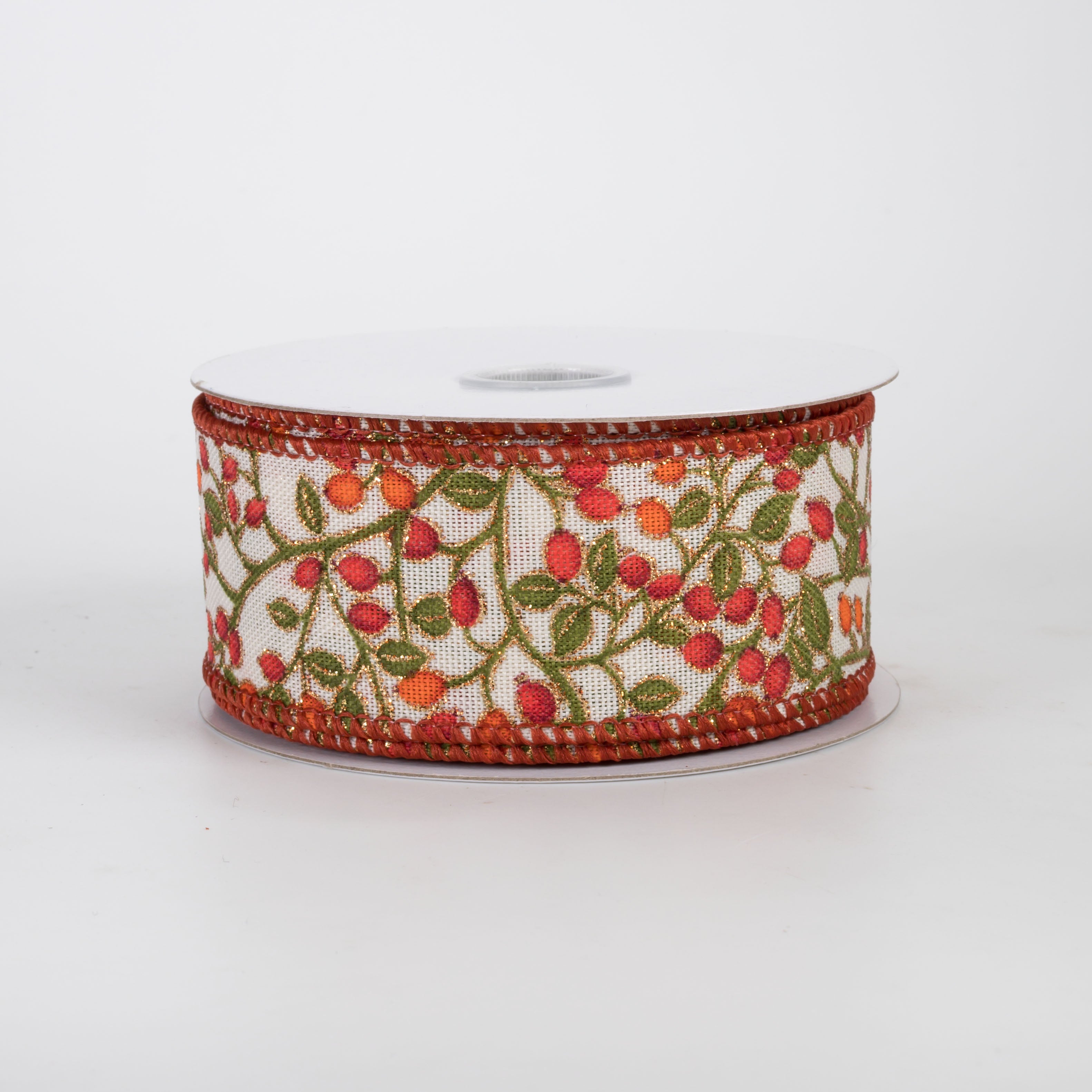 1.5" Linen Fall Berries Ribbon: Ivory (10 Yards)