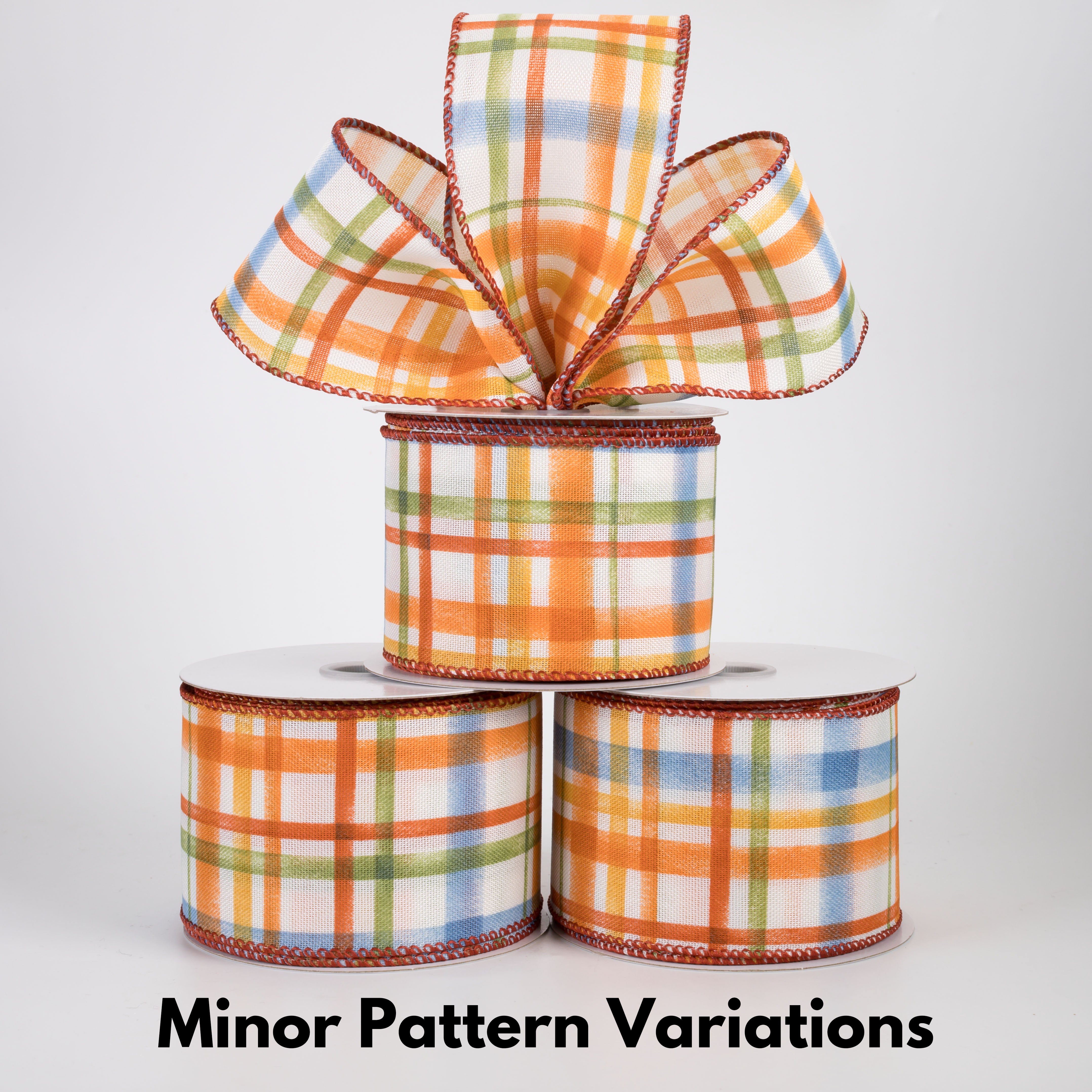 2.5" Linen Tuttola Plaid Ribbon: Blue Fall on Ivory (10 Yards)