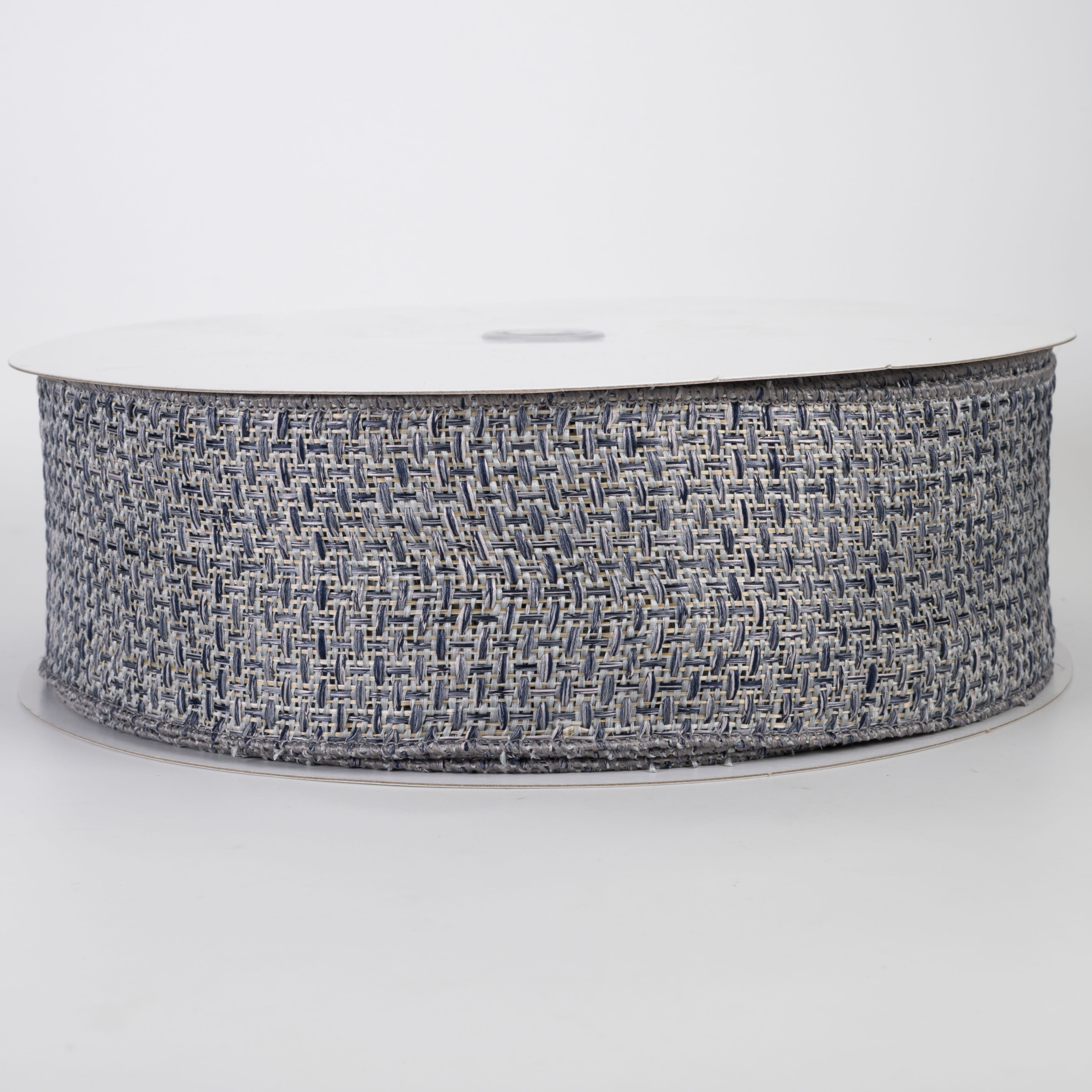 2.5" Woven Cross Hatch Ribbon: Denim & Gray (50 Yards)