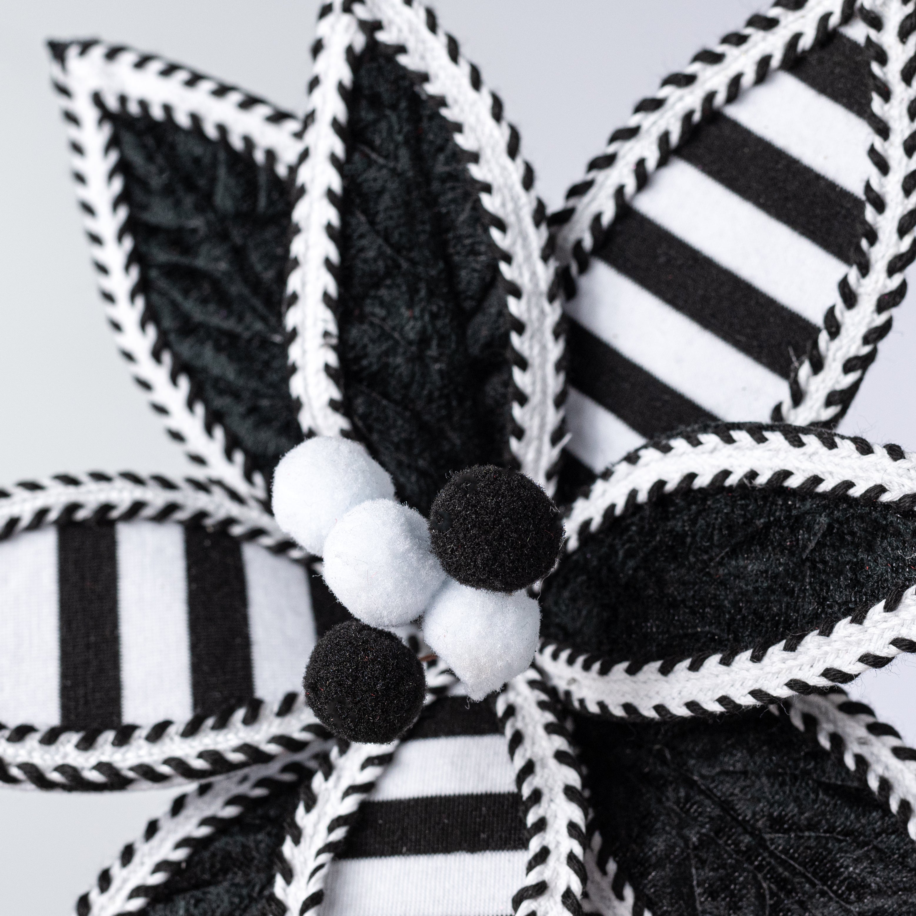 11" x 22" Velvet & Trim Stripe Poinsettia Stem: Black & White